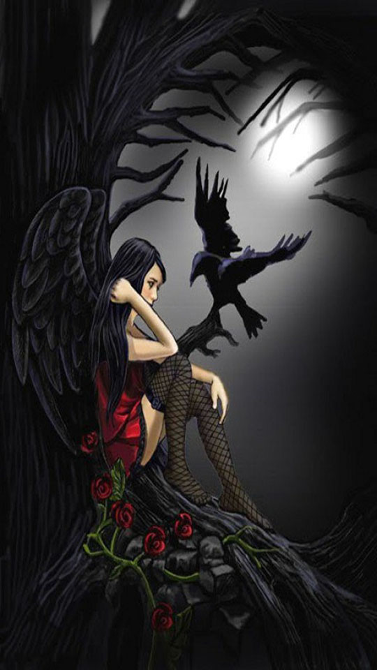 Download mobile wallpaper Fantasy, Dark, Angel, Raven for free.