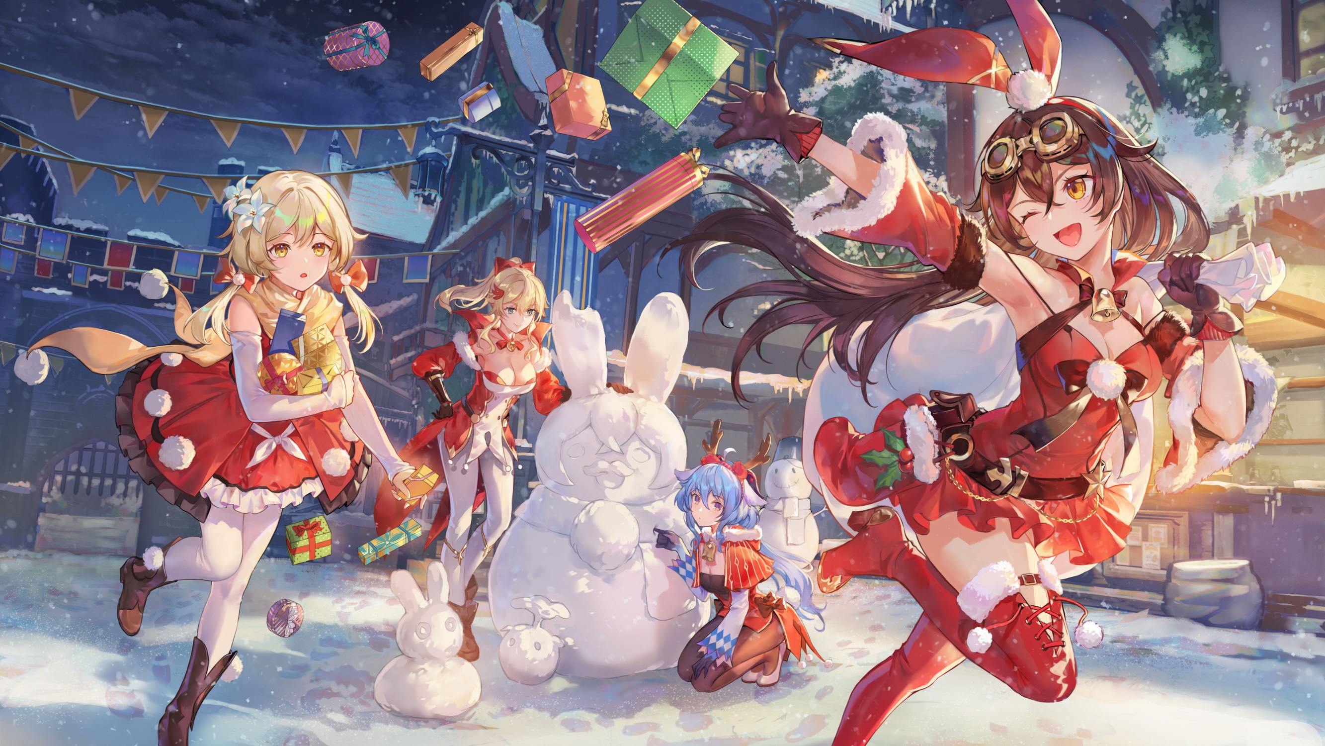 Download mobile wallpaper Snowman, Video Game, Genshin Impact, Jean (Genshin Impact), Lumine (Genshin Impact), Amber (Genshin Impact), Ganyu (Genshin Impact) for free.