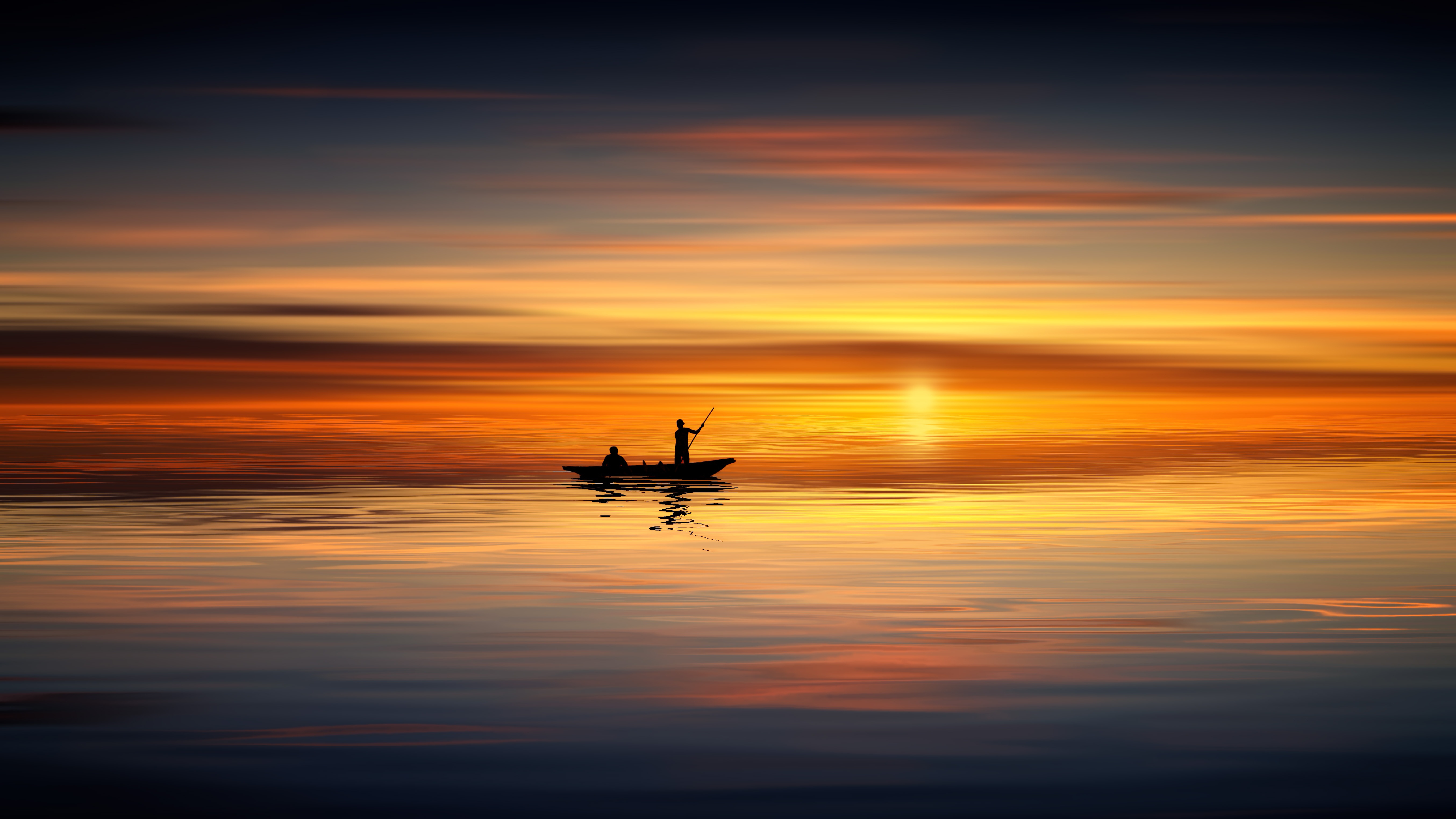 Free download wallpaper Horizon, Nature, Boat, Sunset, Sea, Silhouettes on your PC desktop