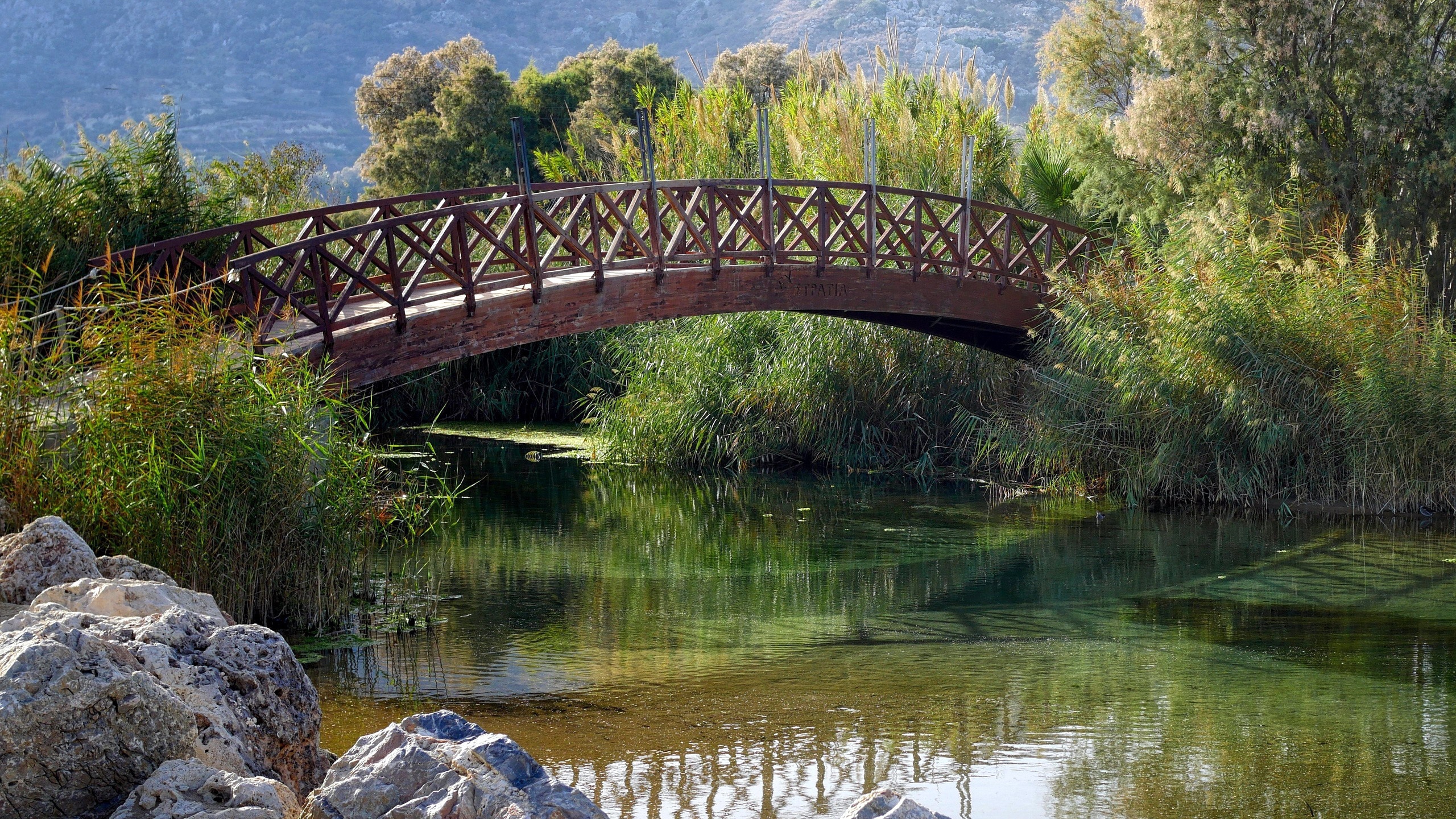 Download mobile wallpaper Bridges, Park, Bridge, River, Man Made for free.