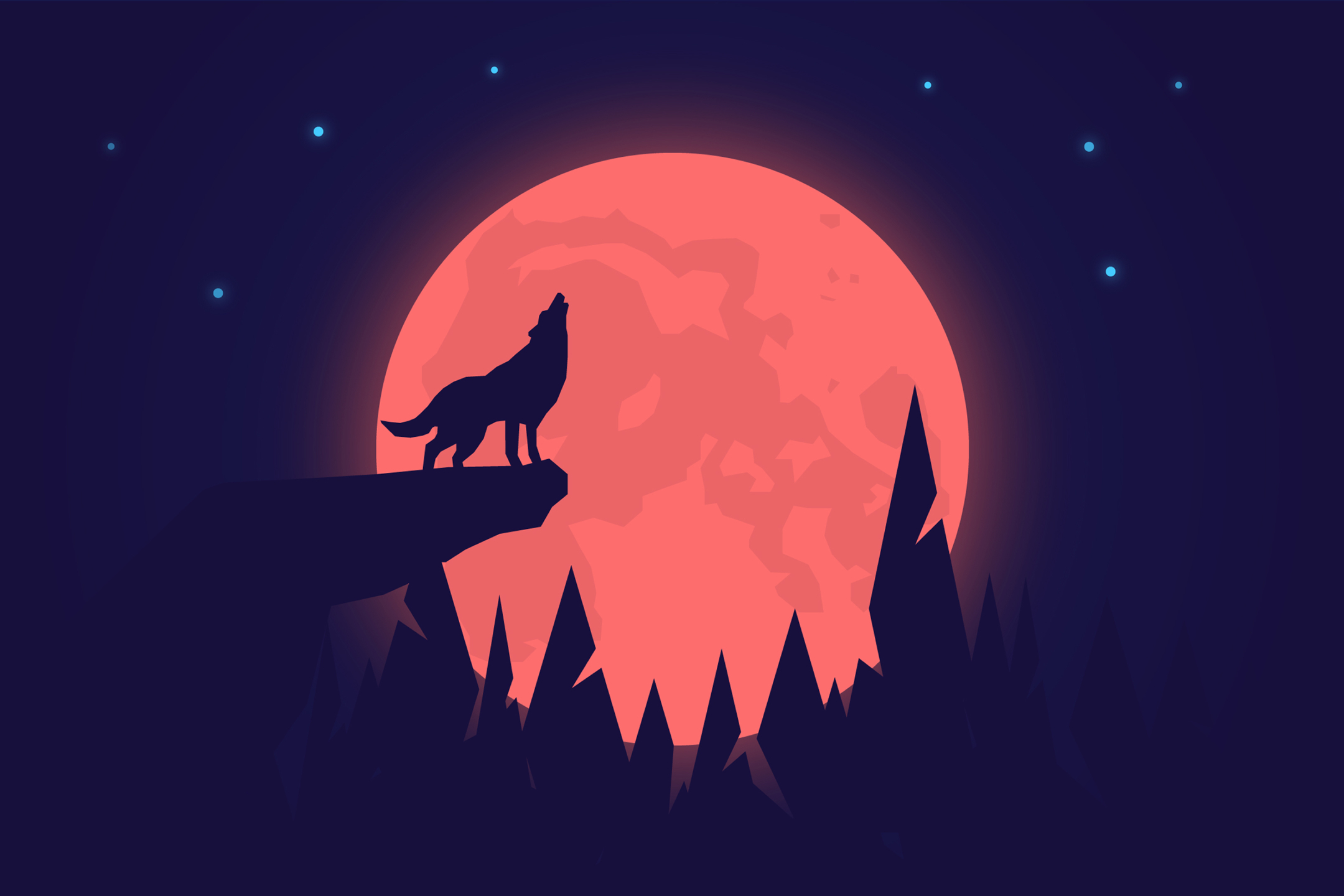 PCデスクトップに動物, シルエット, 狼, 芸術的, 満月, 夜画像を無料でダウンロード