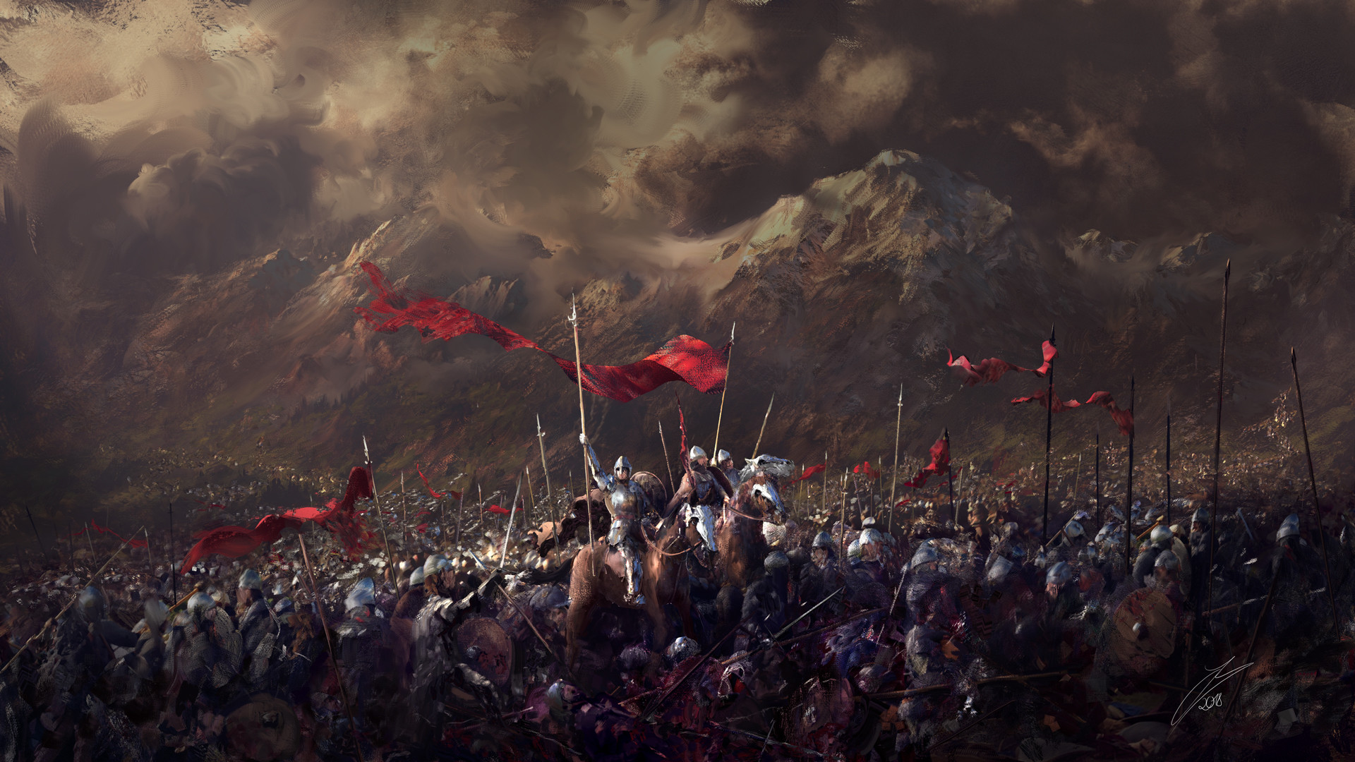 Free download wallpaper Fantasy, Warrior, Horse, Battle, Banner on your PC desktop