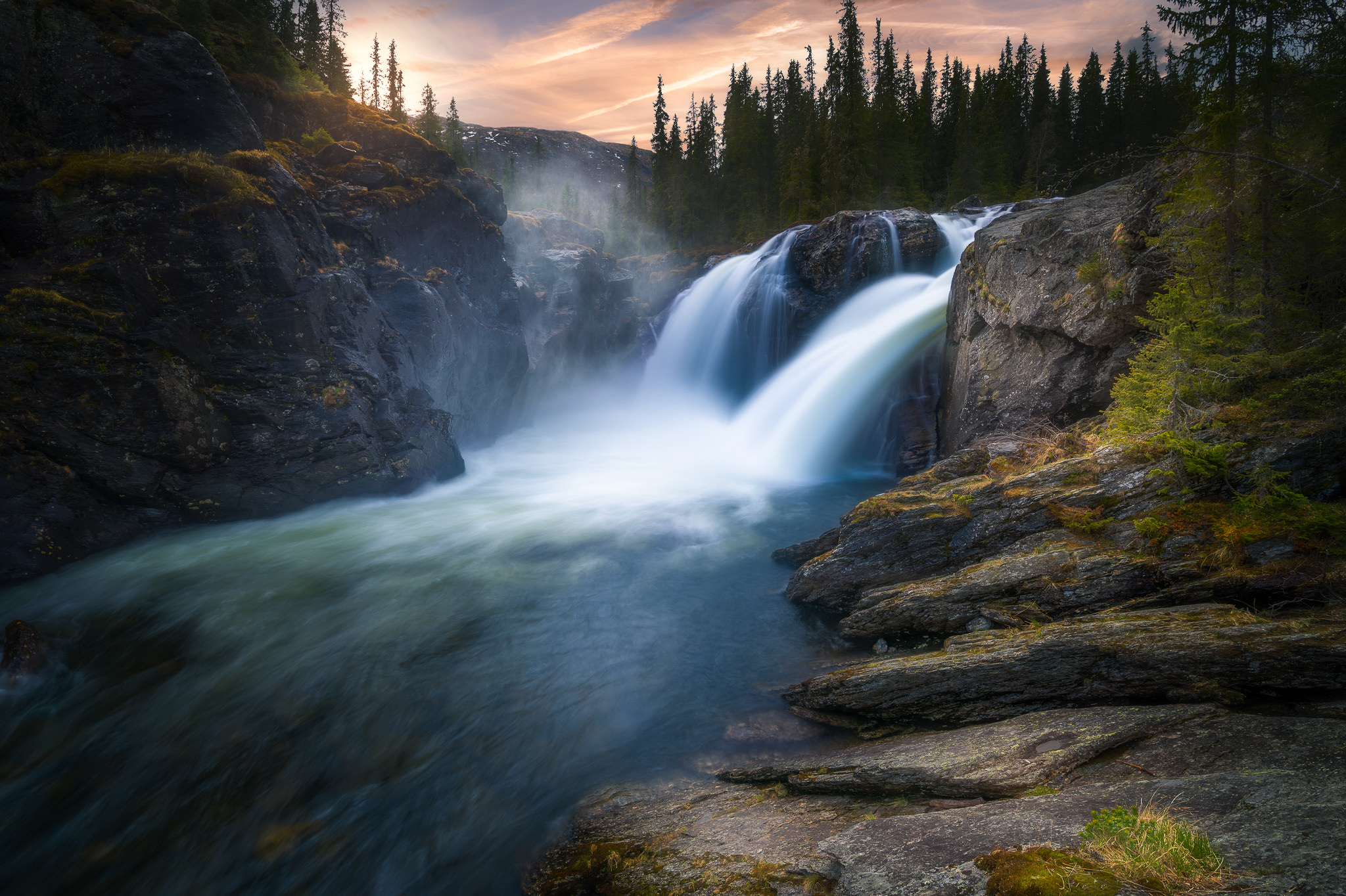 Free download wallpaper Waterfalls, Waterfall, Forest, Tree, Earth, River on your PC desktop