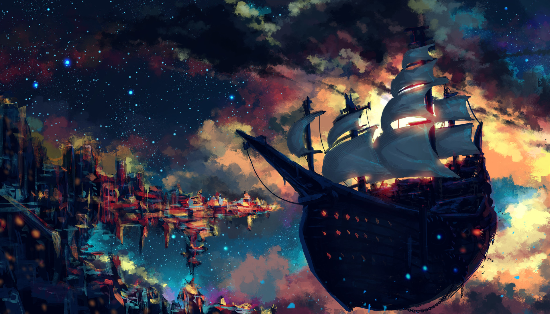 Download mobile wallpaper Fantasy, Sky, Ship for free.