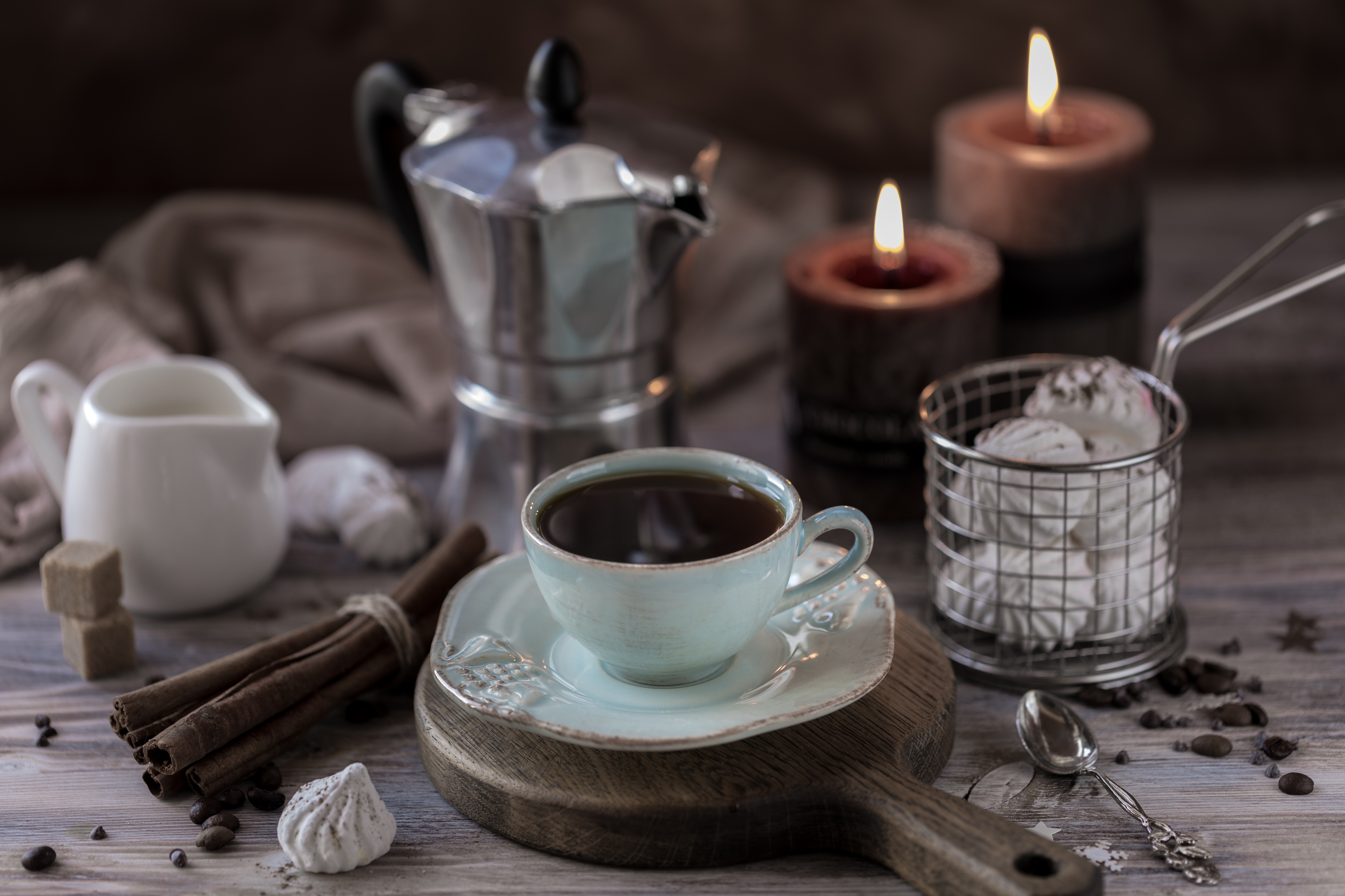 Download mobile wallpaper Food, Coffee, Still Life, Cinnamon, Cup, Drink, Candle for free.
