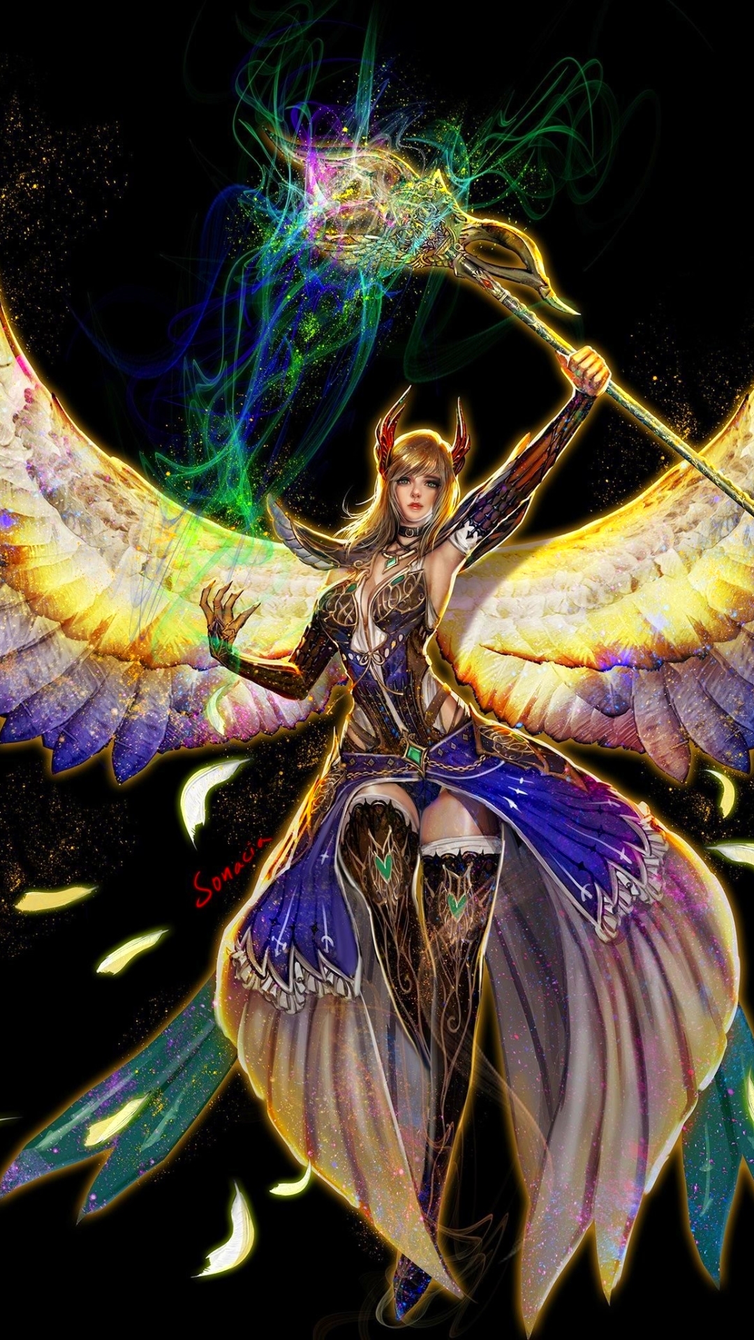 無料モバイル壁紙ファンタジー, 天使, 翼, スタッフ, 天使の戦士をダウンロードします。