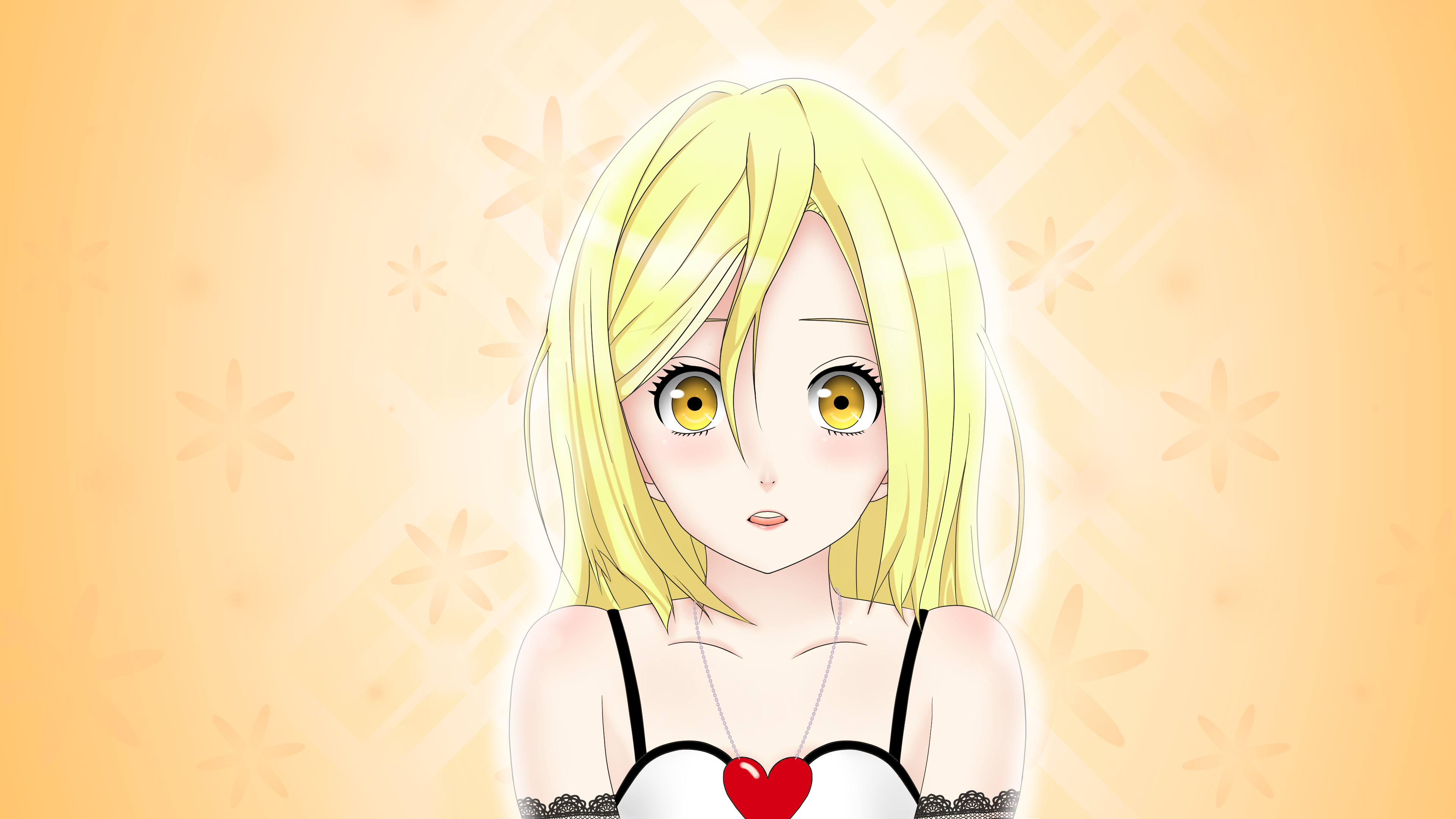Download mobile wallpaper Anime, Drawing, Girl, Blonde, Cute, Yellow Eyes, Necklace, Long Hair for free.