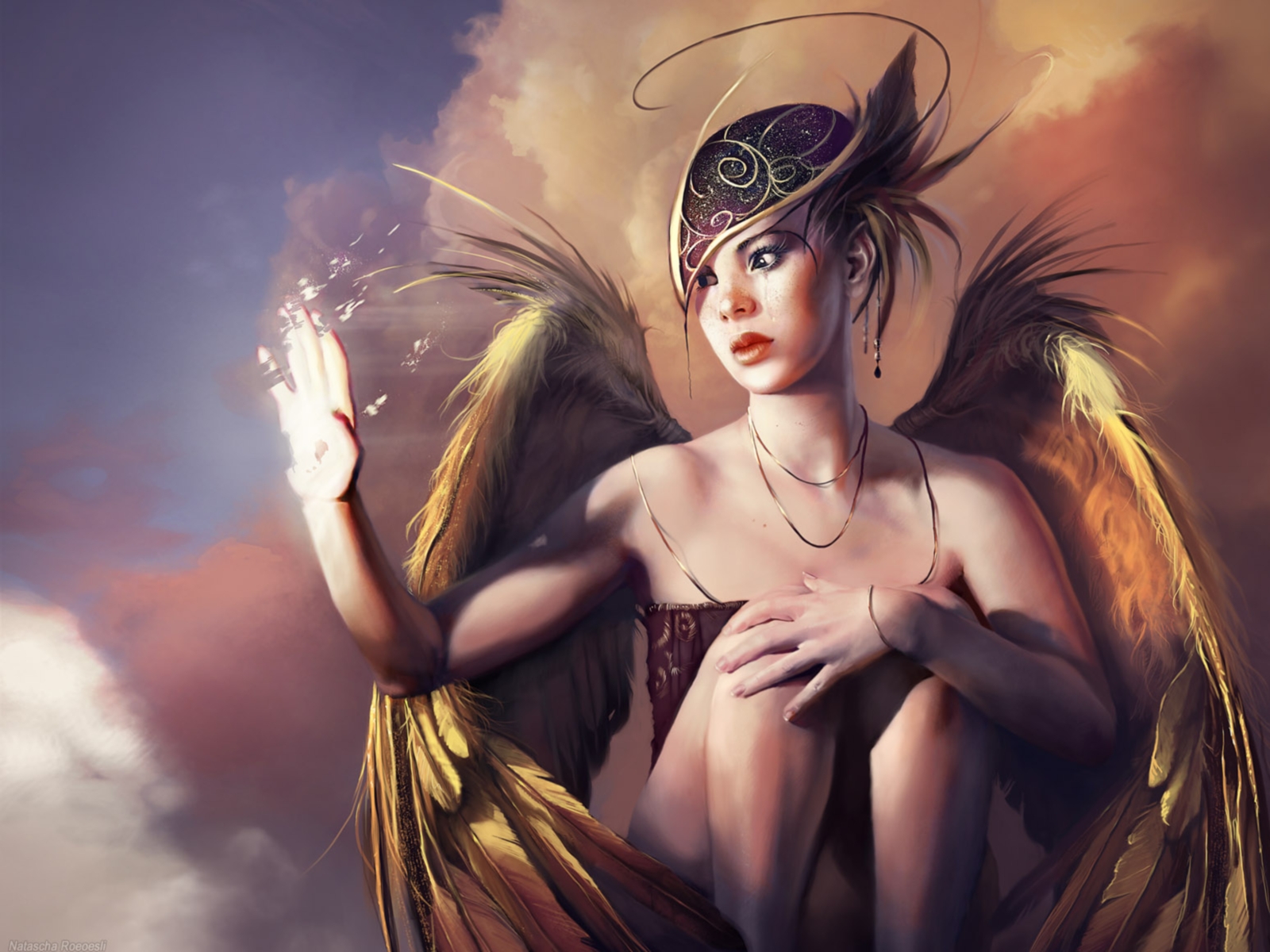 Download mobile wallpaper Fantasy, Sky, Light, Angel for free.