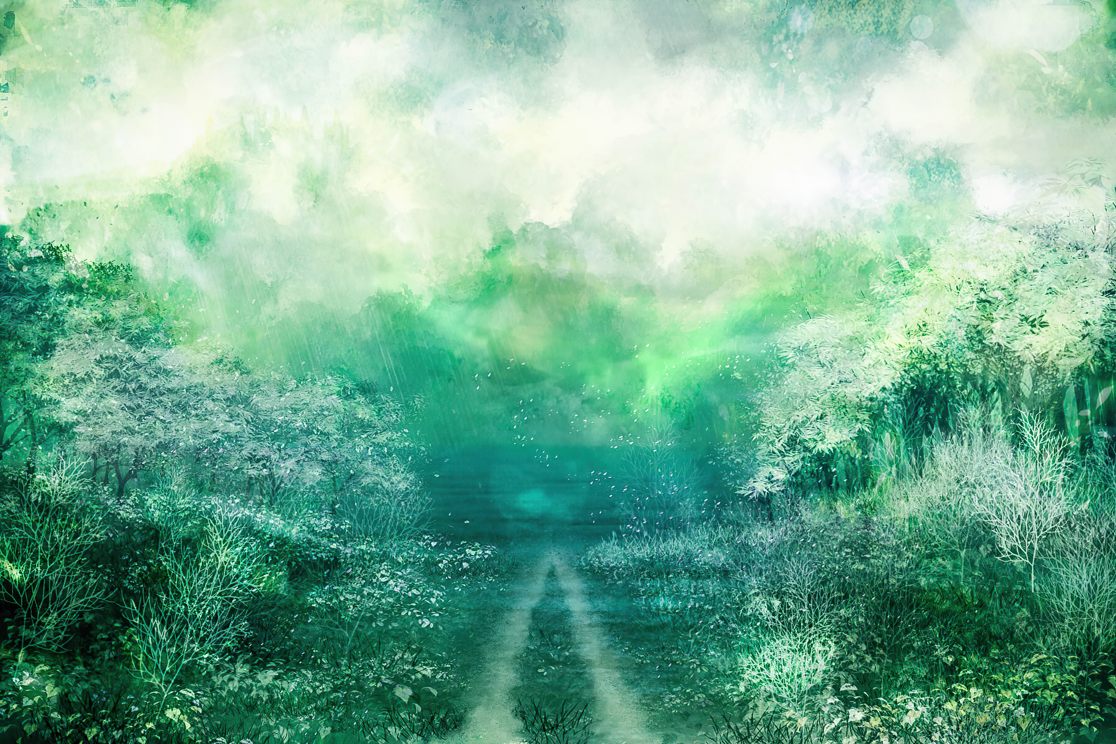 Download mobile wallpaper Anime, Landscape, Tree, Path, Shrub for free.