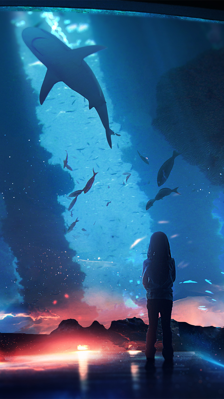 Download mobile wallpaper Fantasy, Aquarium, Child, Shark for free.
