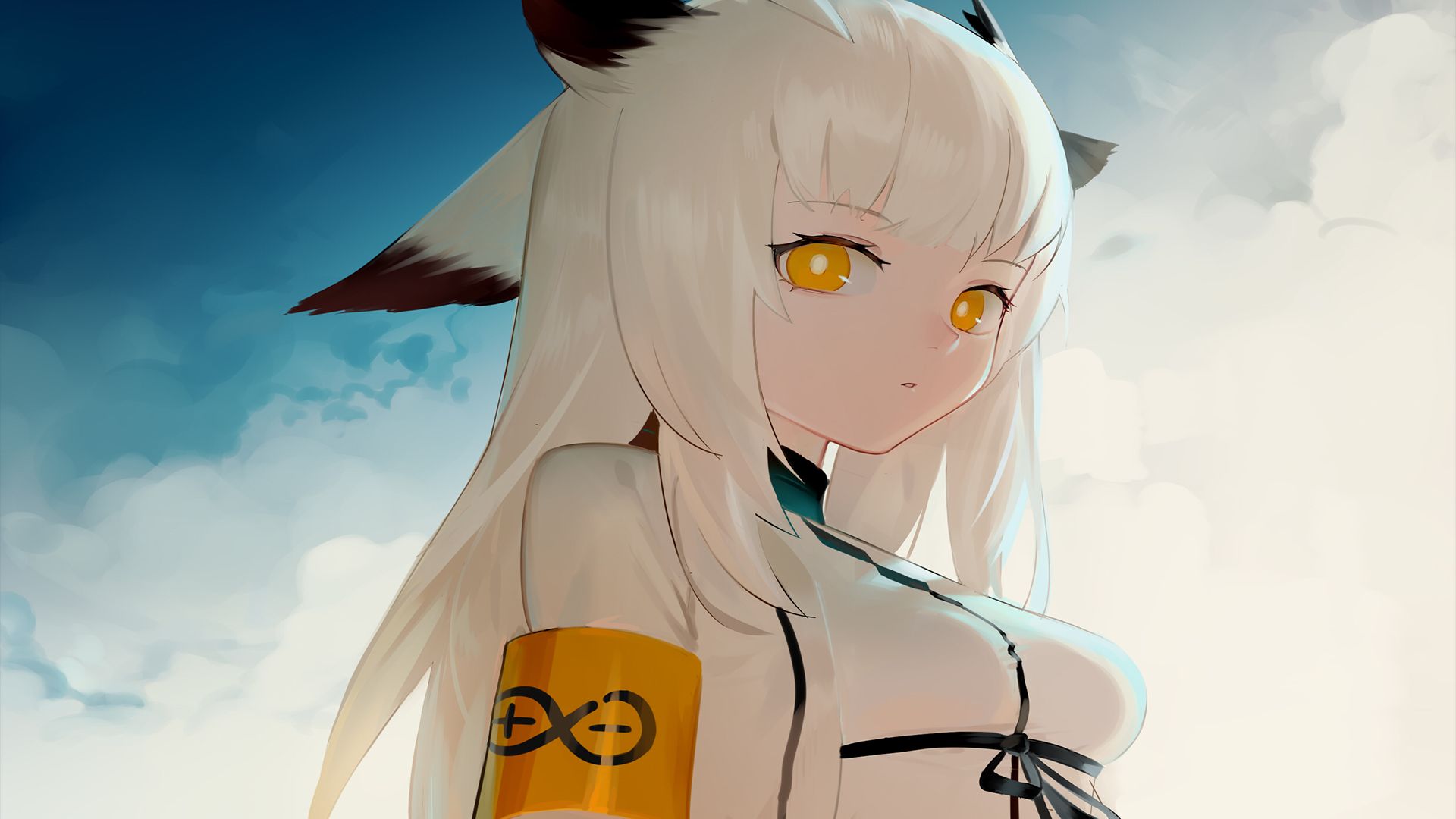 Free download wallpaper Yellow Eyes, Video Game, Long Hair, White Hair, Arknights on your PC desktop