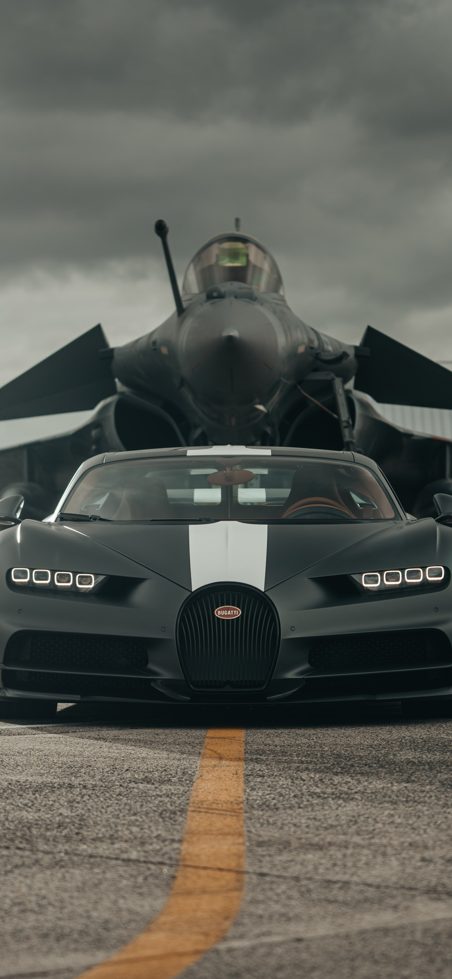 Download mobile wallpaper Bugatti, Car, Supercar, Jet Fighter, Bugatti Chiron, Vehicles, Black Car for free.