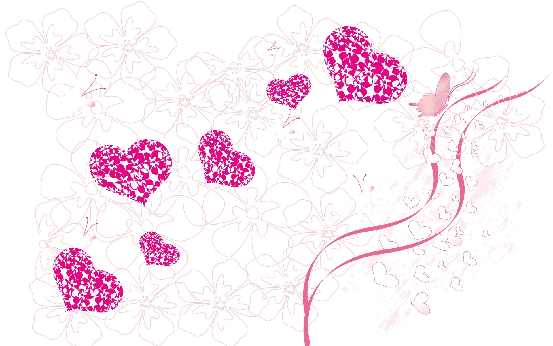 Desktop FHD background, hearts, objects, white