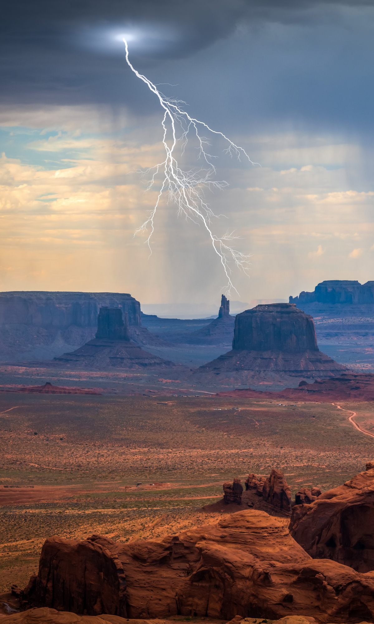 Download mobile wallpaper Landscape, Lightning, Desert, Earth, Monument Valley for free.