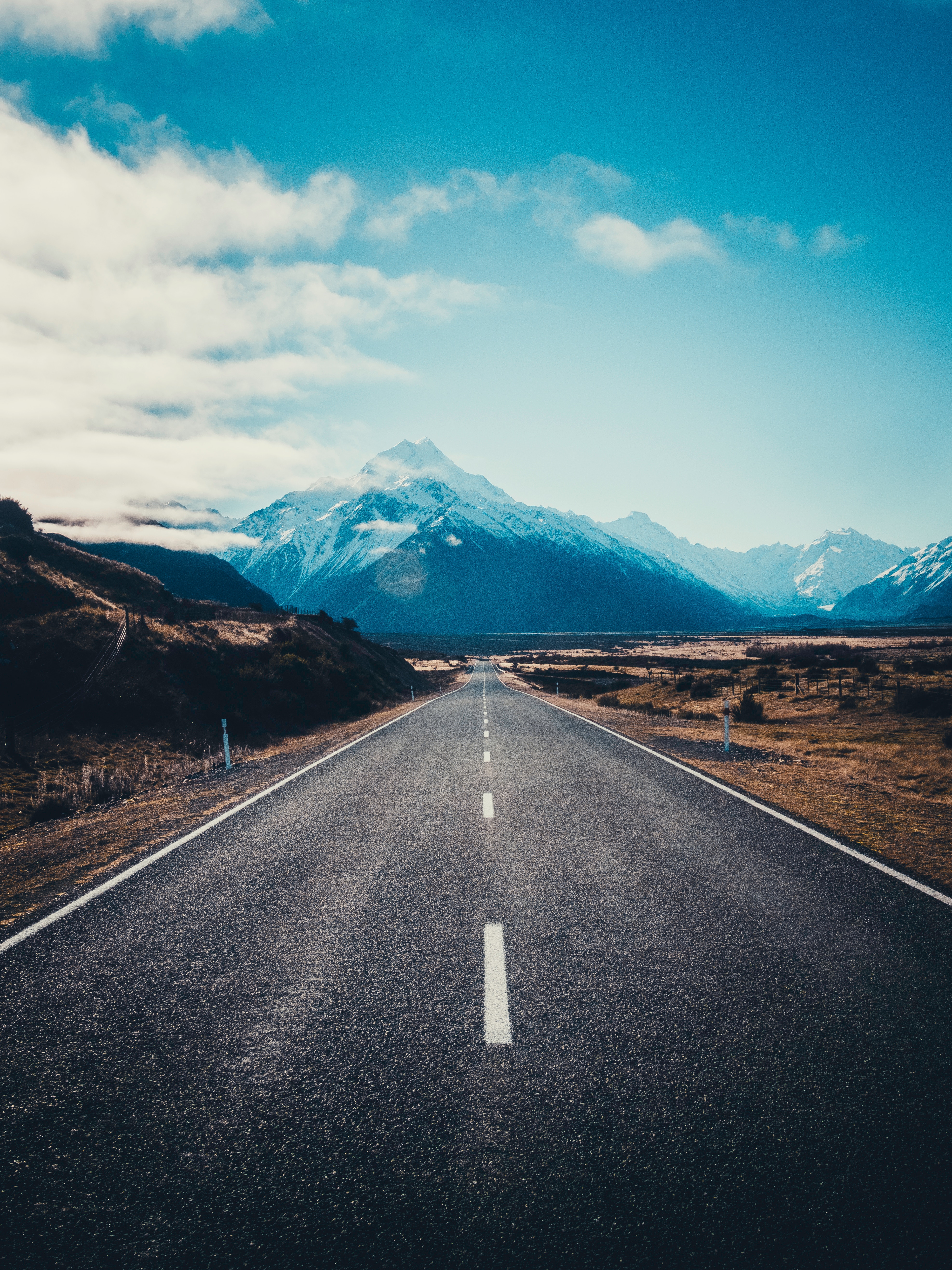 new zealand, nature, mountains, asphalt, road, markup, mountain cook, mount cook