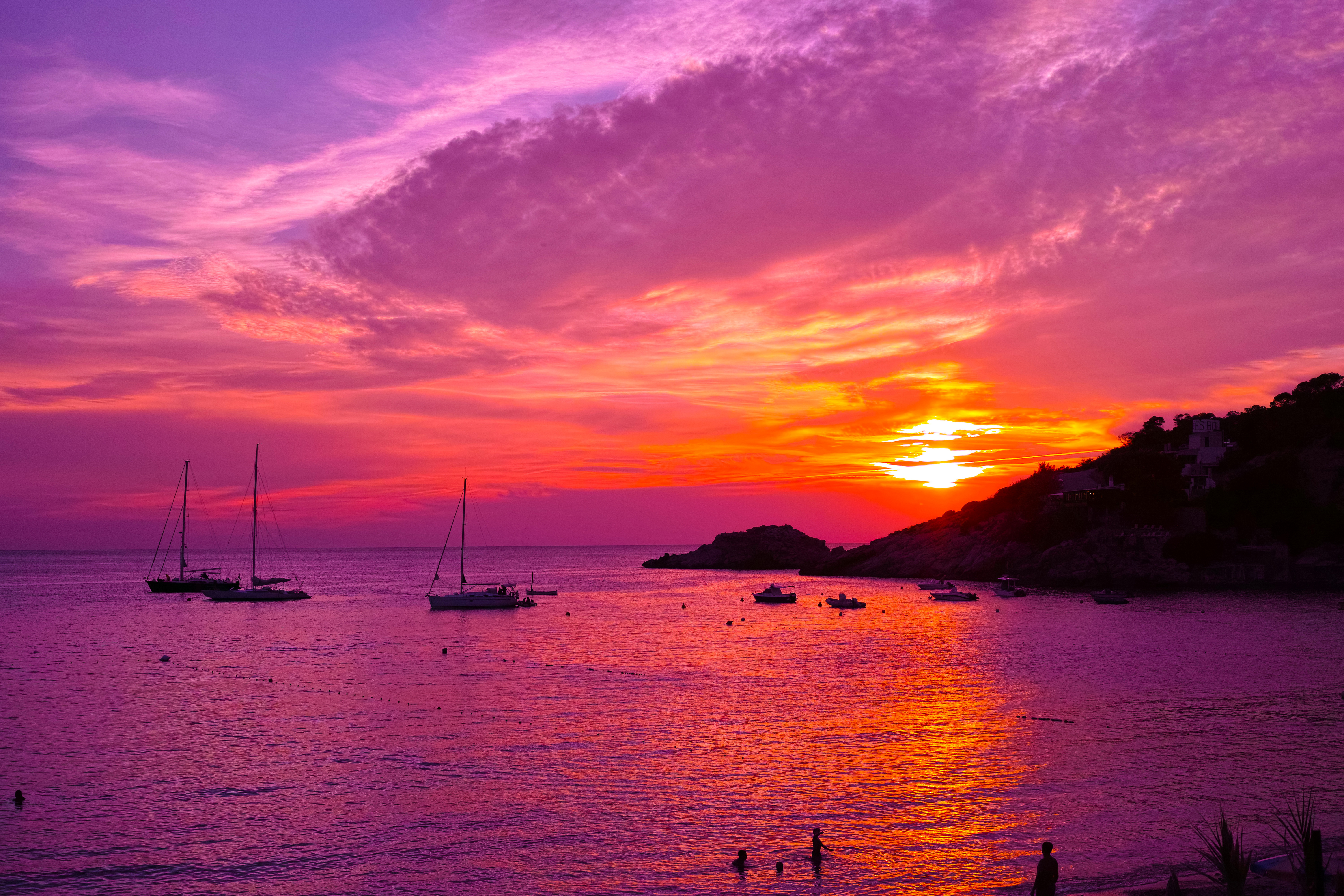 ibiza, spain, purple, photography, sunset, boat, ocean, orange (color), sky