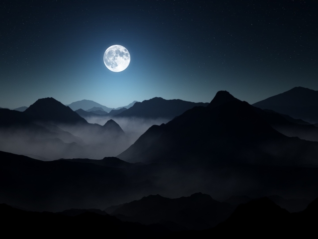 Descarga gratis la imagen Noche, Luna, Montaña, Niebla, Tierra/naturaleza en el escritorio de tu PC