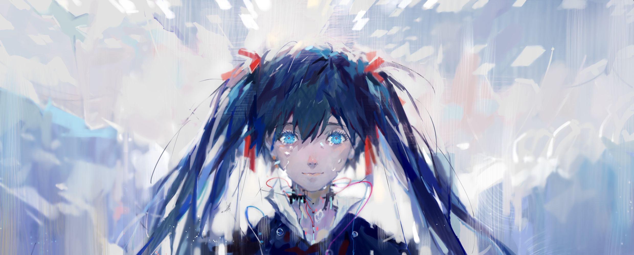 Laden Sie das Vocaloid, Blaue Augen, Tränen, Blaue Haare, Hatsune Miku, Animes, Lange Haare-Bild kostenlos auf Ihren PC-Desktop herunter