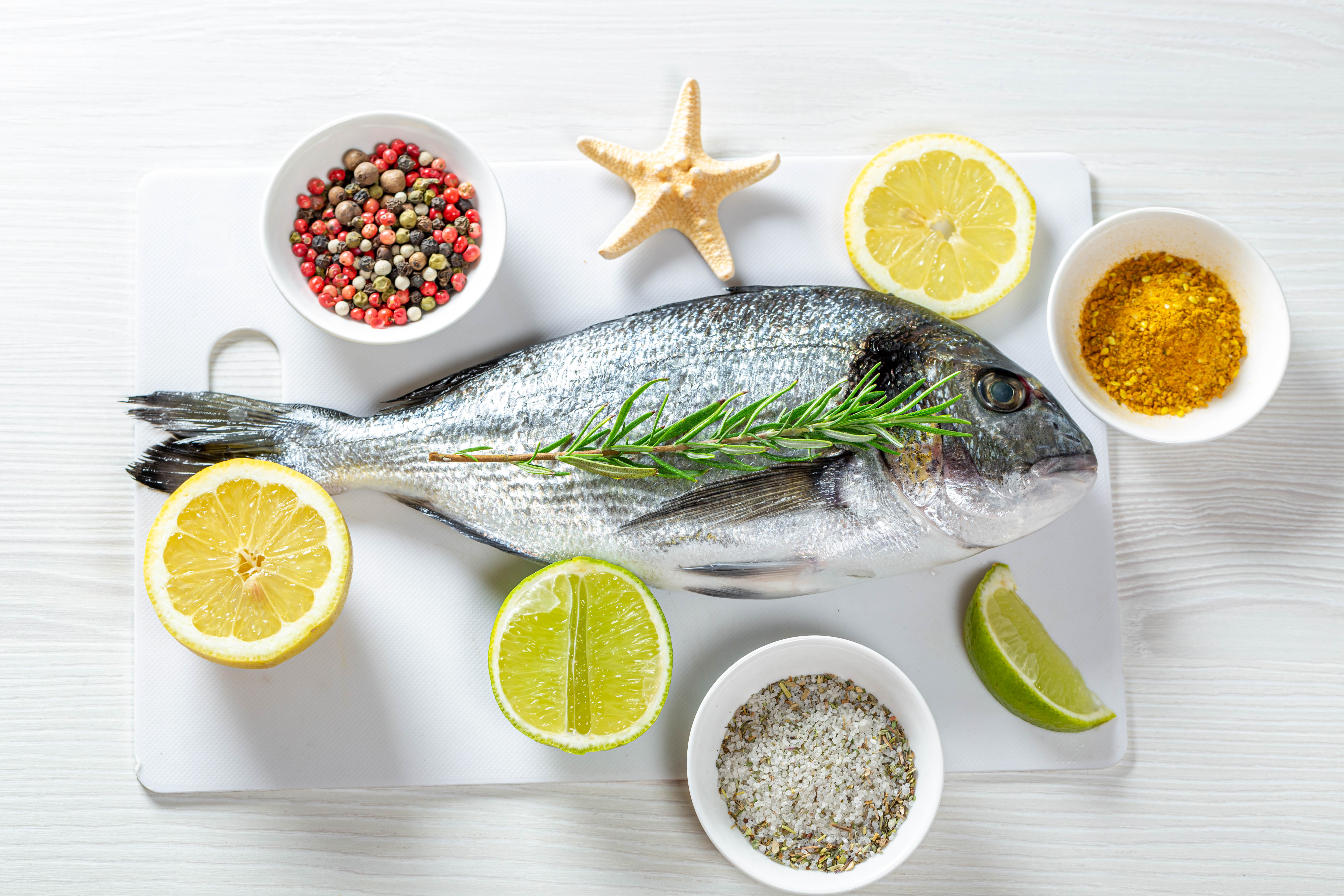 Free download wallpaper Food, Still Life, Lemon, Fish, Seafood on your PC desktop