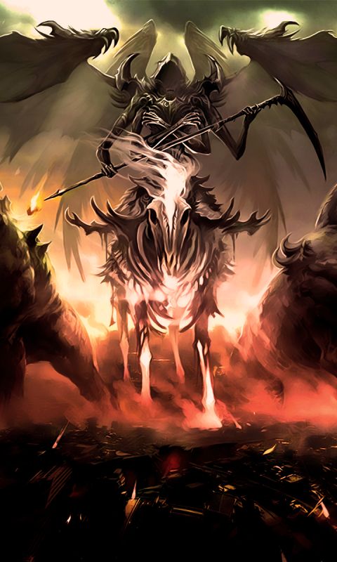 Download mobile wallpaper Fire, Dark, Wings, Beast, Creature, Grim Reaper for free.