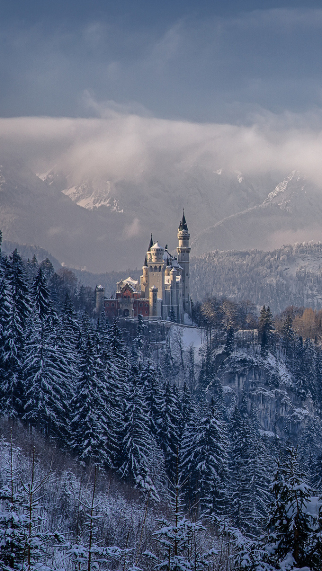 無料モバイル壁紙風景, 冬, 城, 山, ドイツ, ノイシュヴァンシュタイン城, マンメイドをダウンロードします。