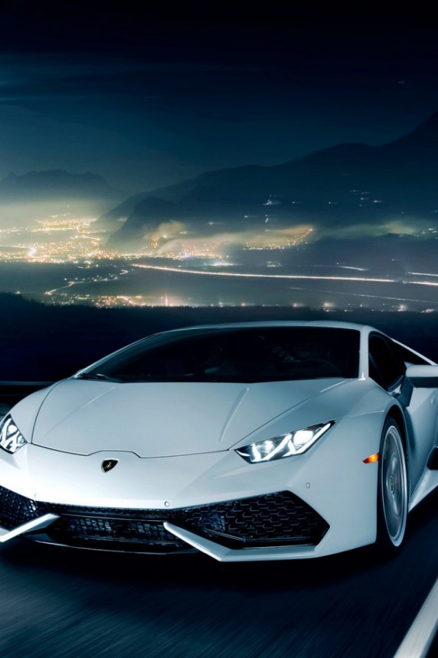 Download mobile wallpaper Night, Lamborghini, Vehicle, Vehicles, White Car, Lamborghini Huracán, Lamborghini Huracan Lp 610 4 for free.