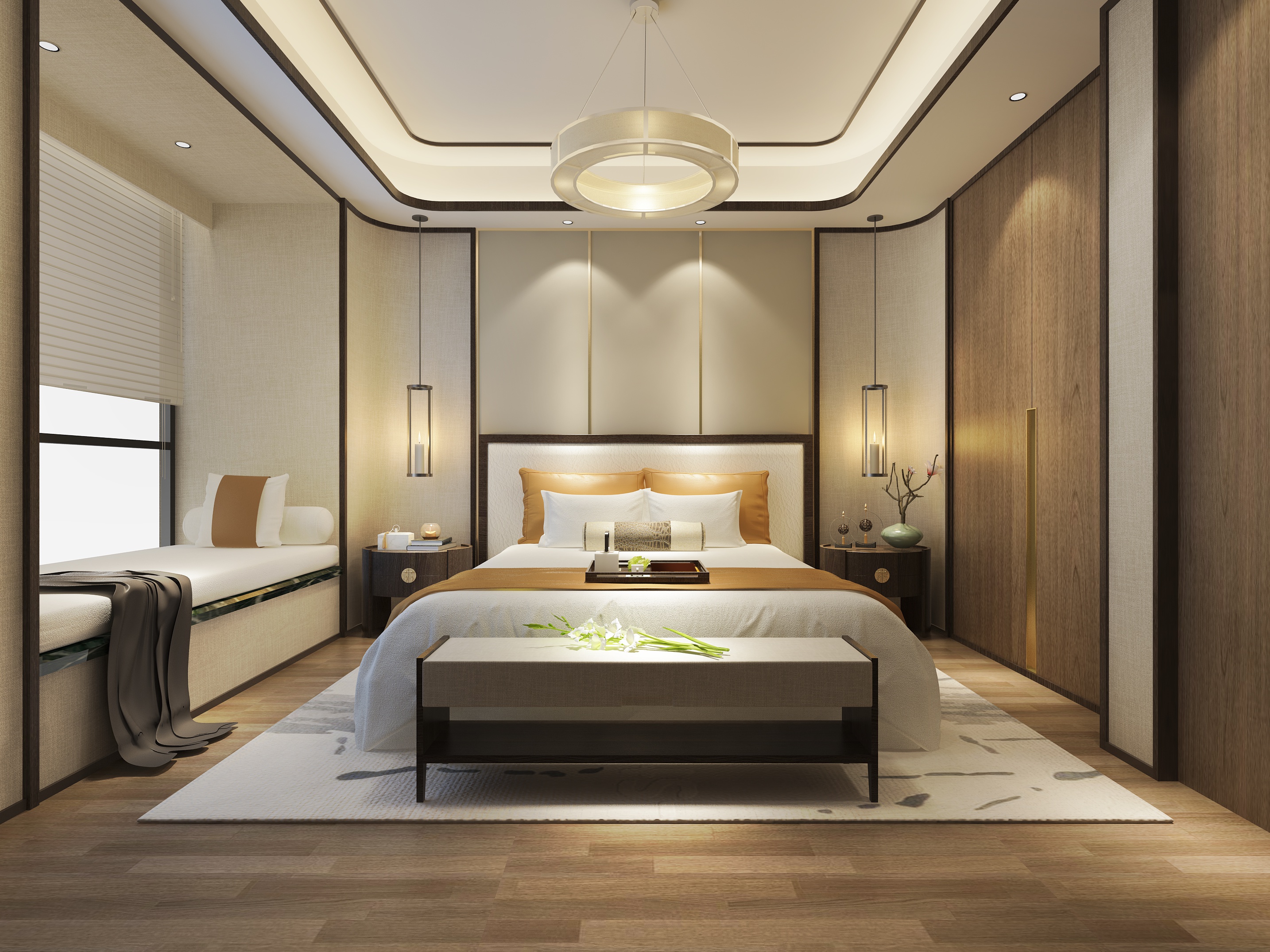 Download mobile wallpaper Room, Furniture, Bedroom, Chandelier, Man Made for free.