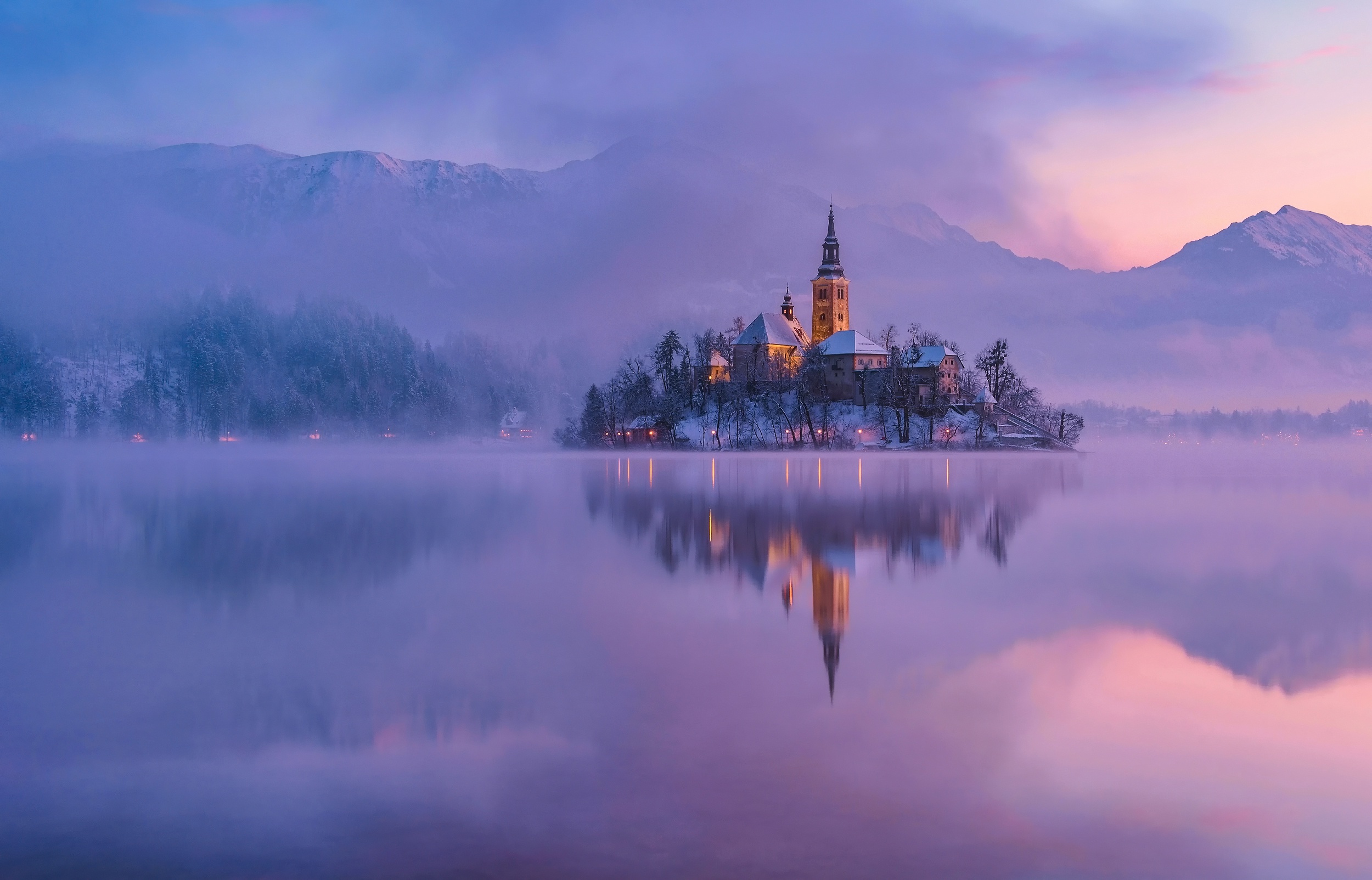 Free download wallpaper Reflection, Churches, Lake Bled, Religious, Assumption Of Mary Church on your PC desktop
