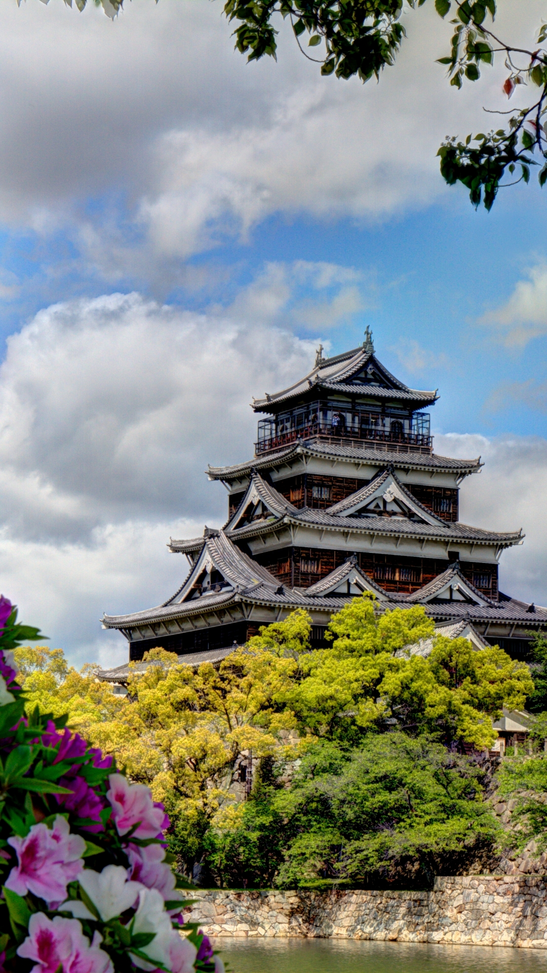 Download mobile wallpaper Castles, Flower, Tree, Hiroshima Castle, Man Made, Castle, Hiroshima, Yamaguchi Prefecture for free.
