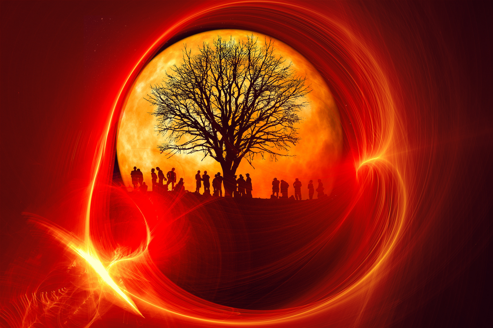 Free download wallpaper Abstract, People, Nature, Vector, Tree, Orange (Color) on your PC desktop