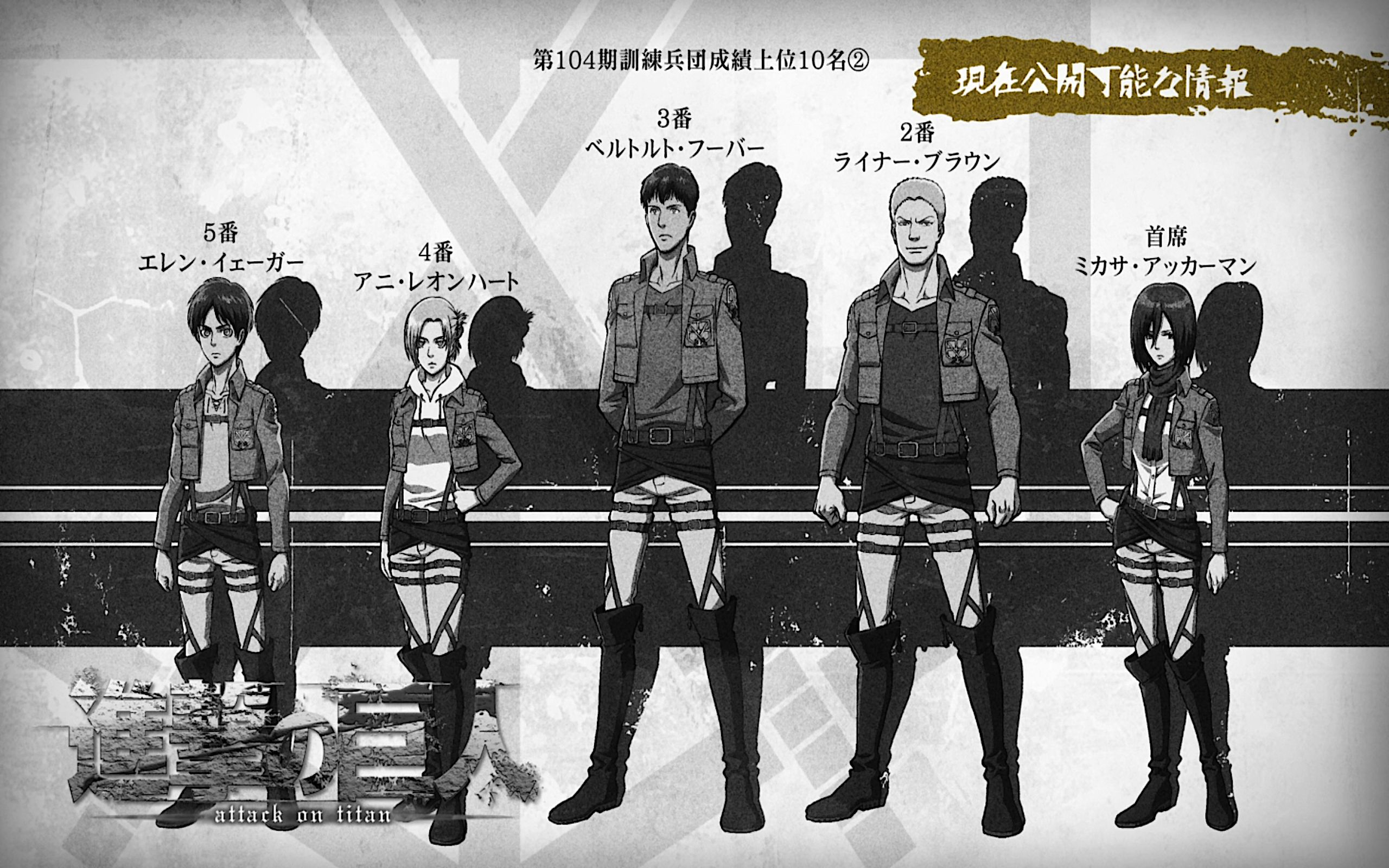 Free download wallpaper Anime, Eren Yeager, Mikasa Ackerman, Shingeki No Kyojin, Attack On Titan, Annie Leonhart, Reiner Braun, Bertolt Hoover, 104Th Trainees Squad on your PC desktop