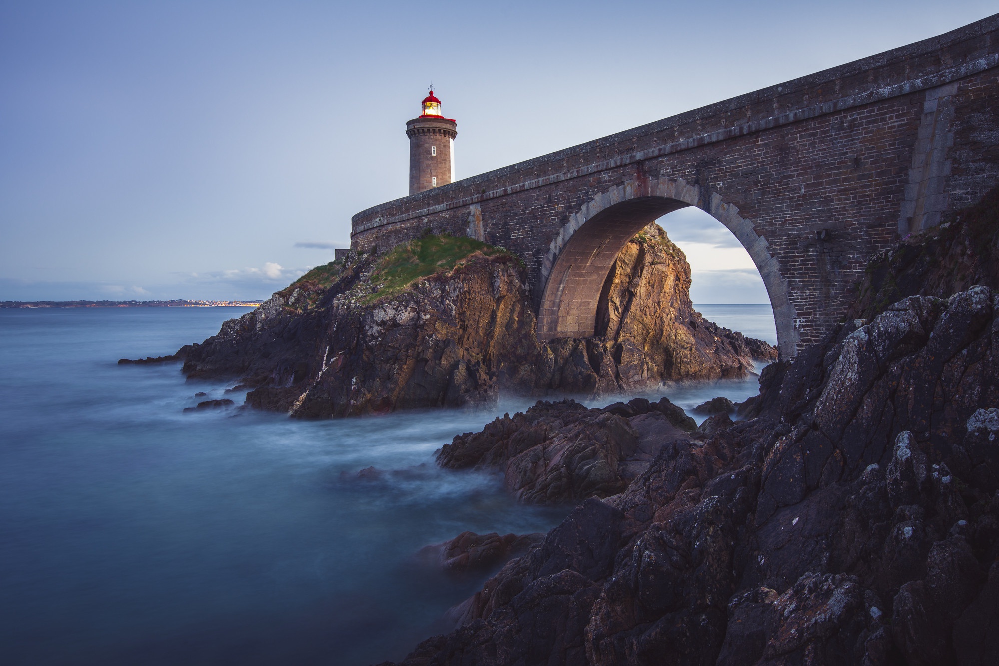 Download mobile wallpaper Bridge, Lighthouse, Man Made for free.