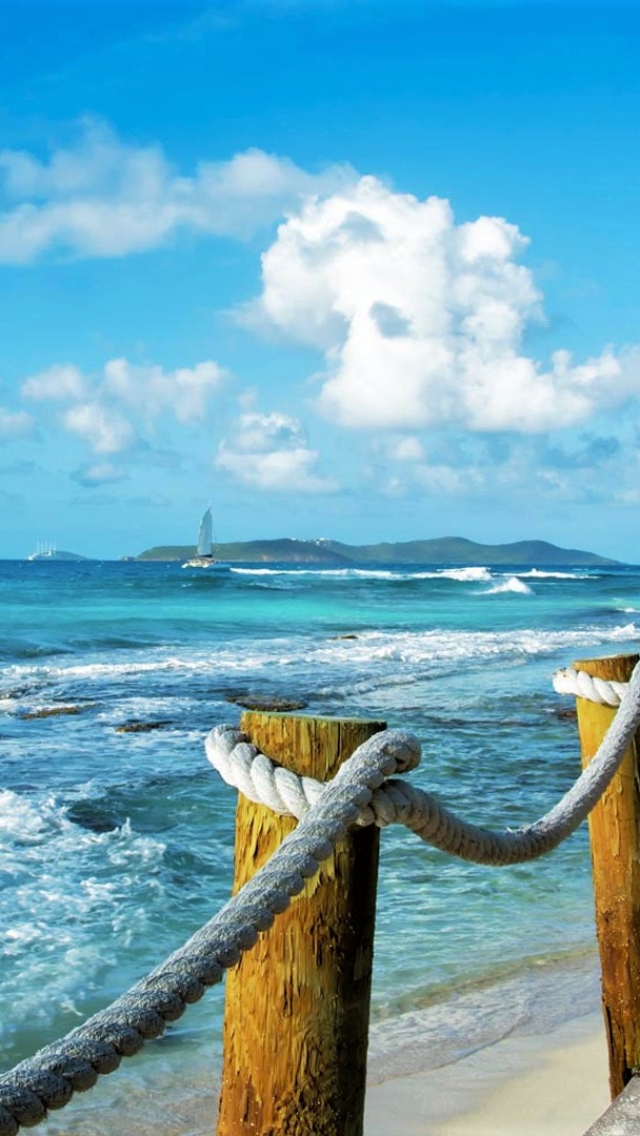 sea, photography, ocean, caribbean, horizon, fence, palm tree, rope, wave