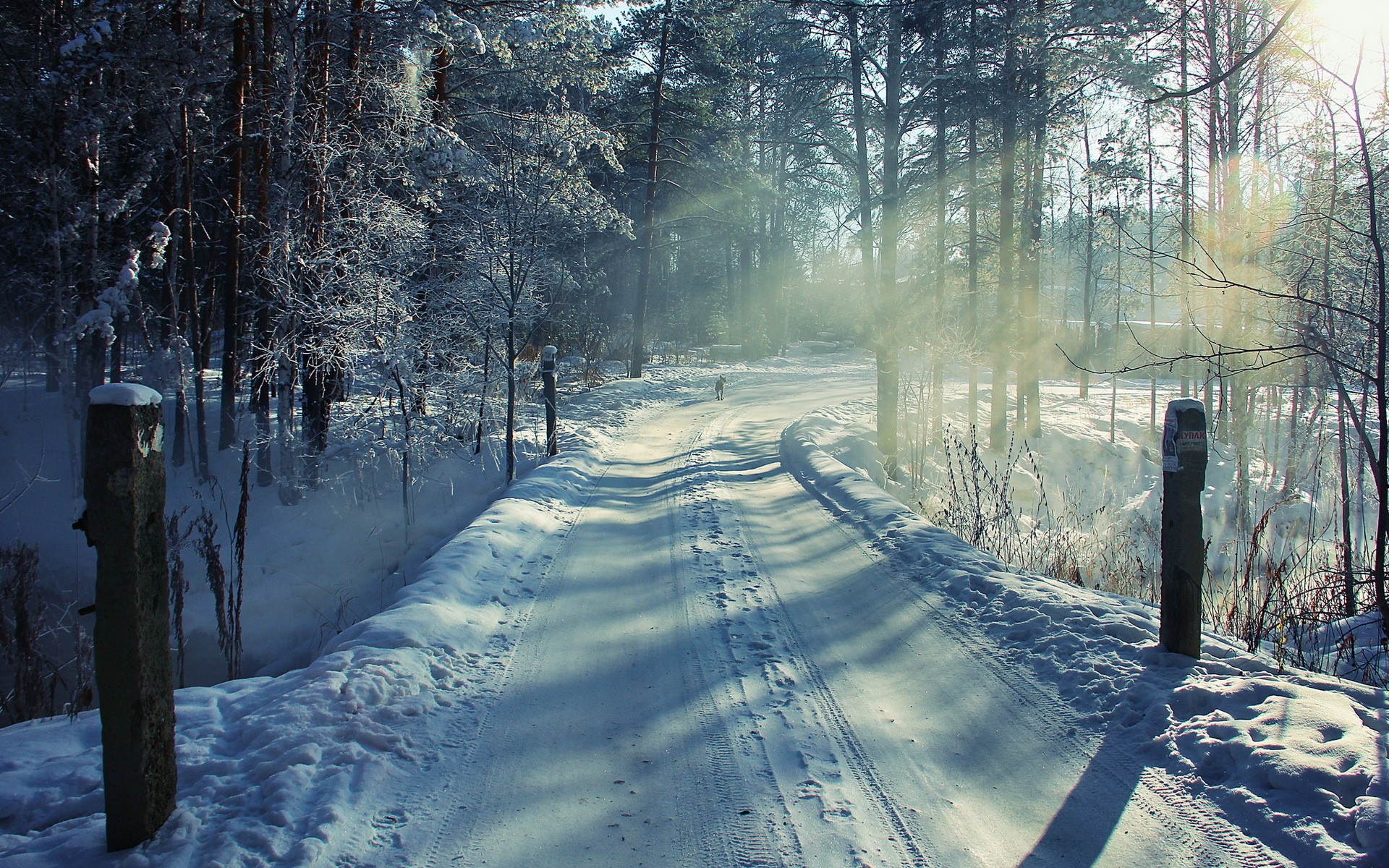 Скачать обои бесплатно Зима, Снег, Дорога, Лес, Земля/природа картинка на рабочий стол ПК