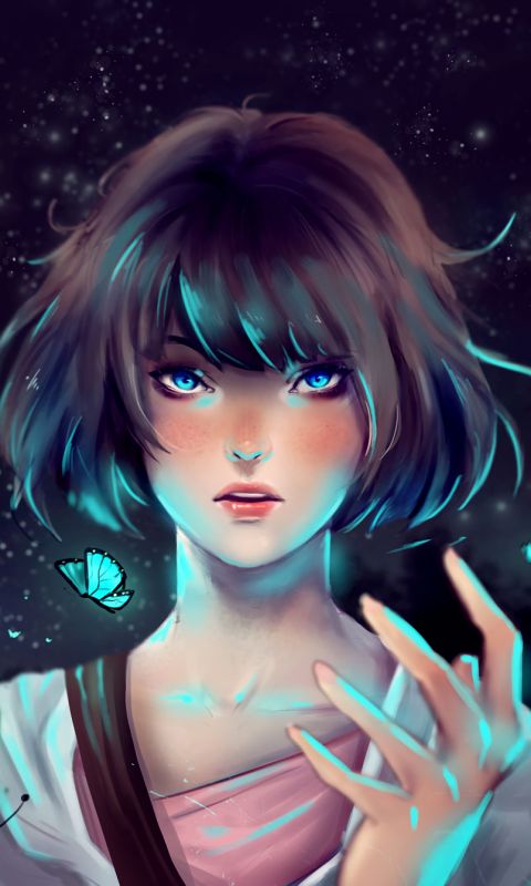 Download mobile wallpaper Night, Butterfly, Blue Eyes, Video Game, Max Caulfield, Life Is Strange for free.