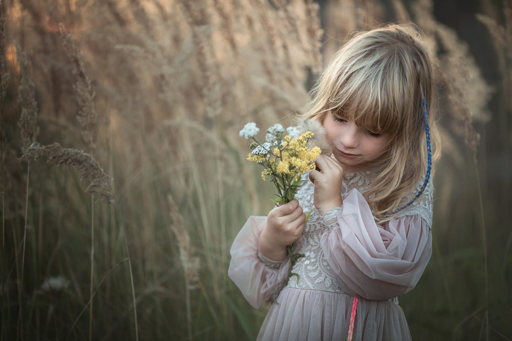 Download mobile wallpaper Nature, Bouquet, Mood, Child, Dress, Photography for free.