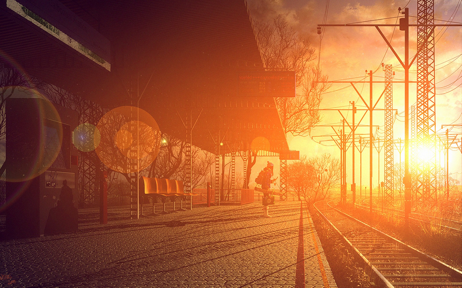 Скачать обои бесплатно Железная Дорога, Железнодорожная Станция, Сделано Человеком, Солнечный Лучик картинка на рабочий стол ПК
