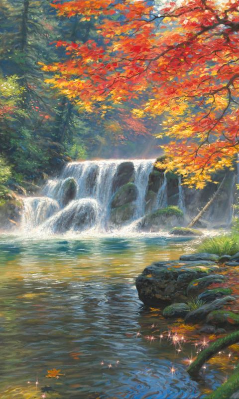 Download mobile wallpaper Waterfalls, Waterfall, Forest, Tree, Fall, Earth for free.