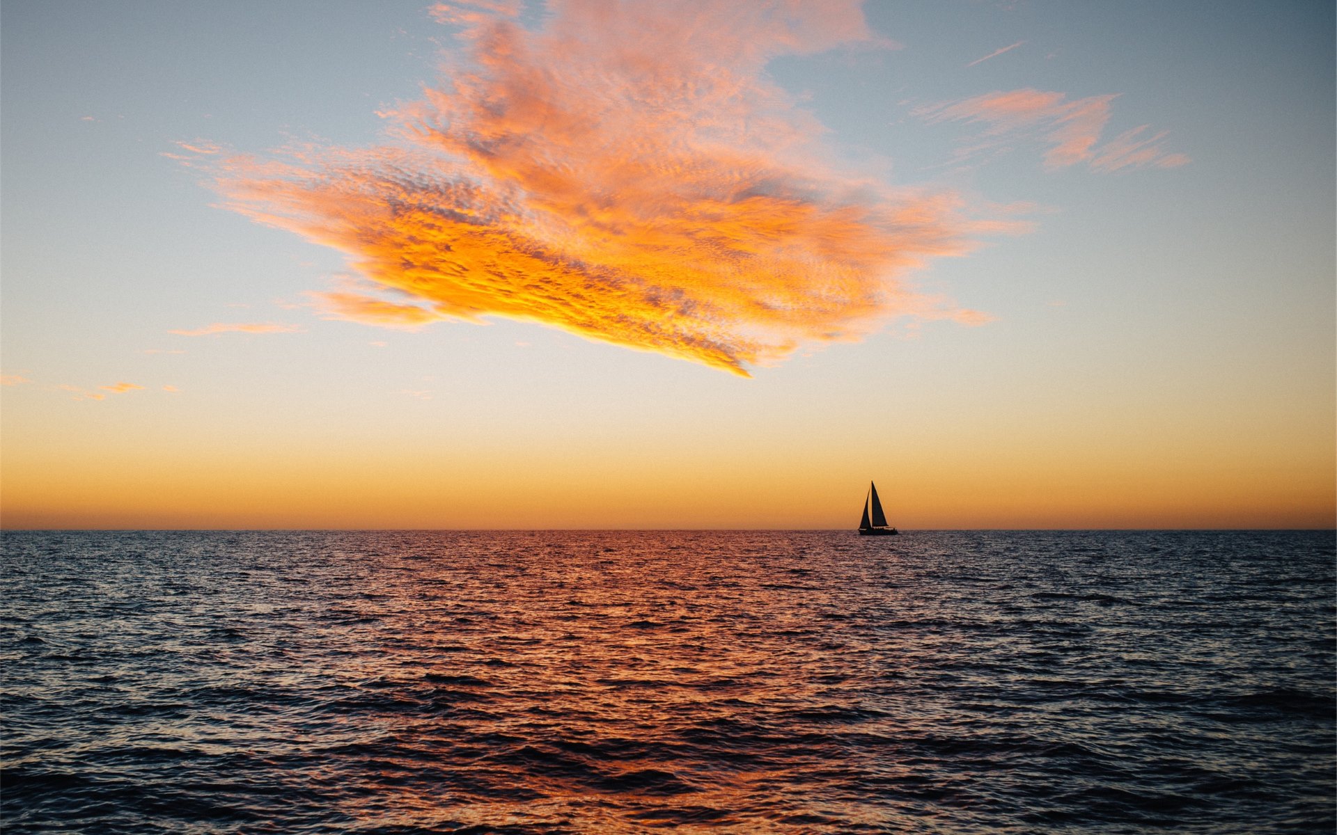 Free download wallpaper Water, Sunset, Sky, Ocean, Boat, Sailboat, Cloud, Photography on your PC desktop