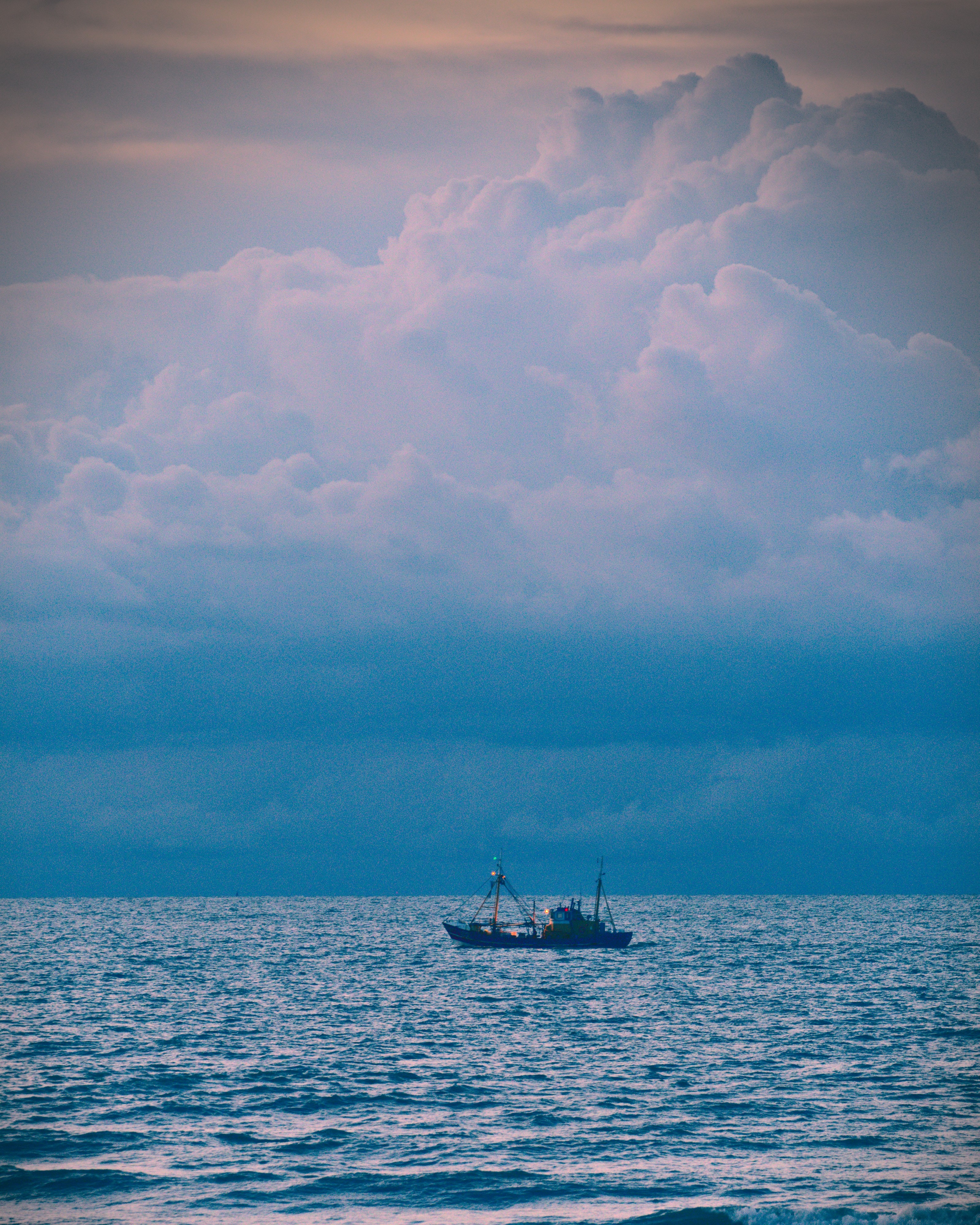 Download mobile wallpaper Clouds, Nature, Sea, Horizon, Ship for free.
