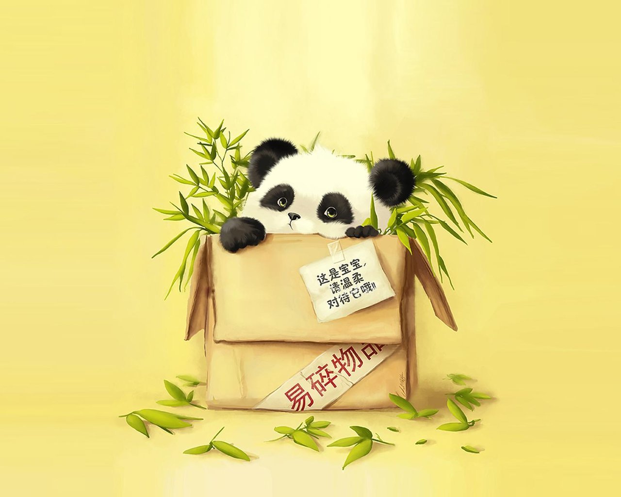 pandas, animals, background, yellow