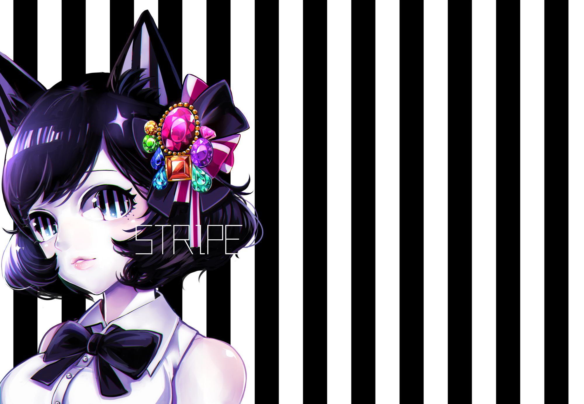 Free download wallpaper Anime, Original, Black Hair, Short Hair, Cat Girl, Bow (Clothing) on your PC desktop