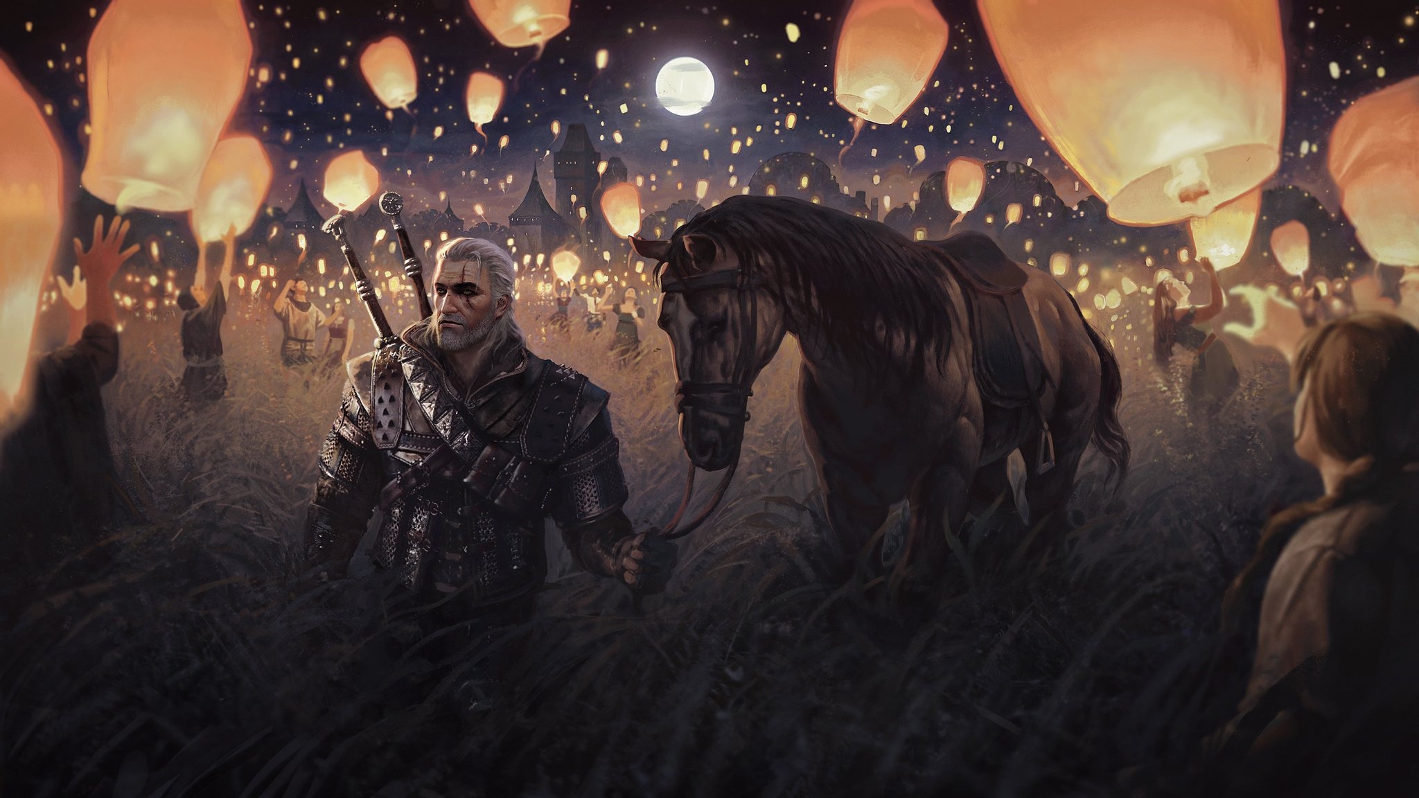 Baixar papel de parede para celular de Lanterna, Videogame, O Mago, Geralt De Rívia, Wiedzmin 3: Dziki Gon gratuito.