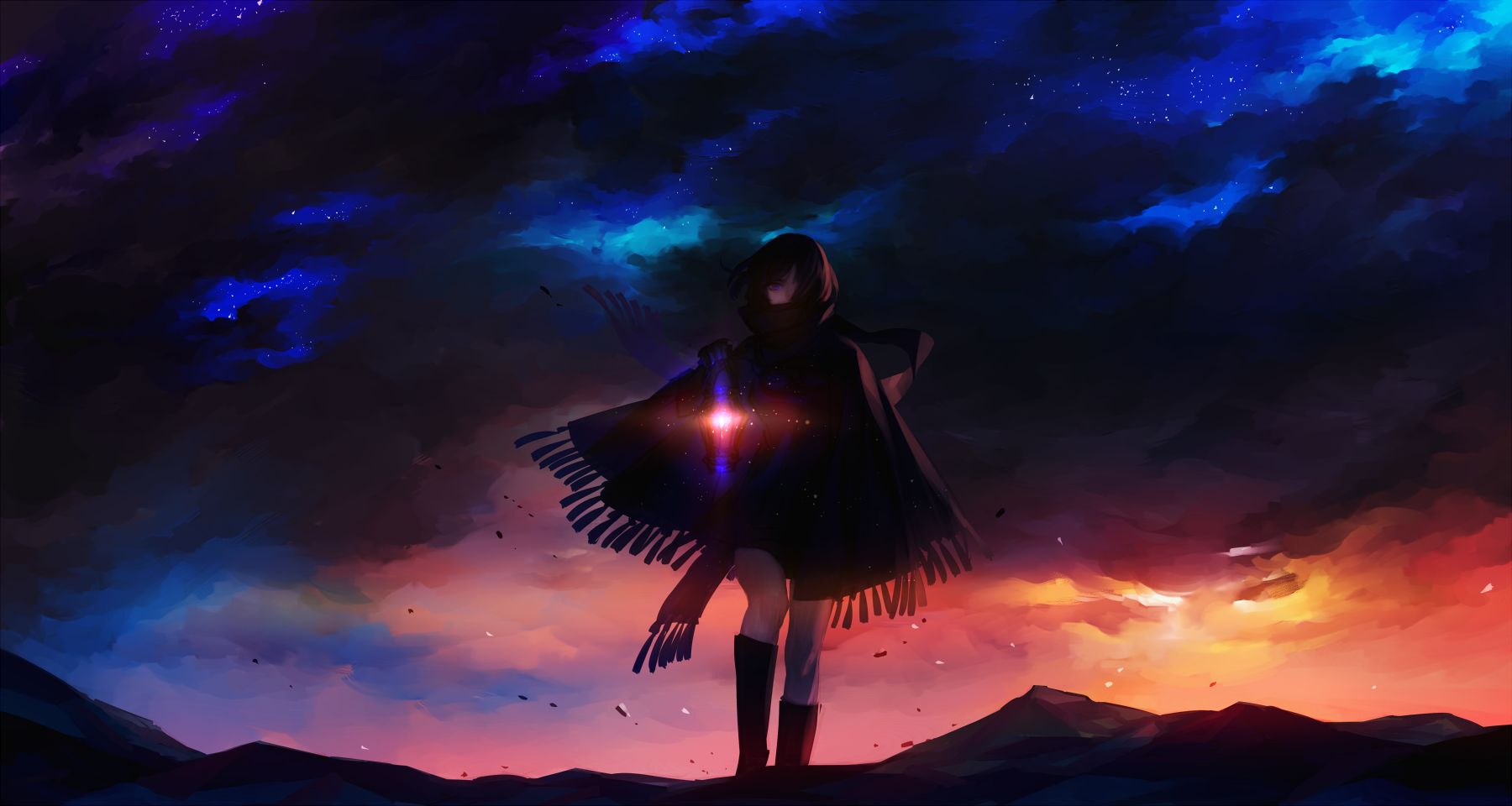 Download mobile wallpaper Anime, Sky, Sun, Stars, Cloud, Original for free.