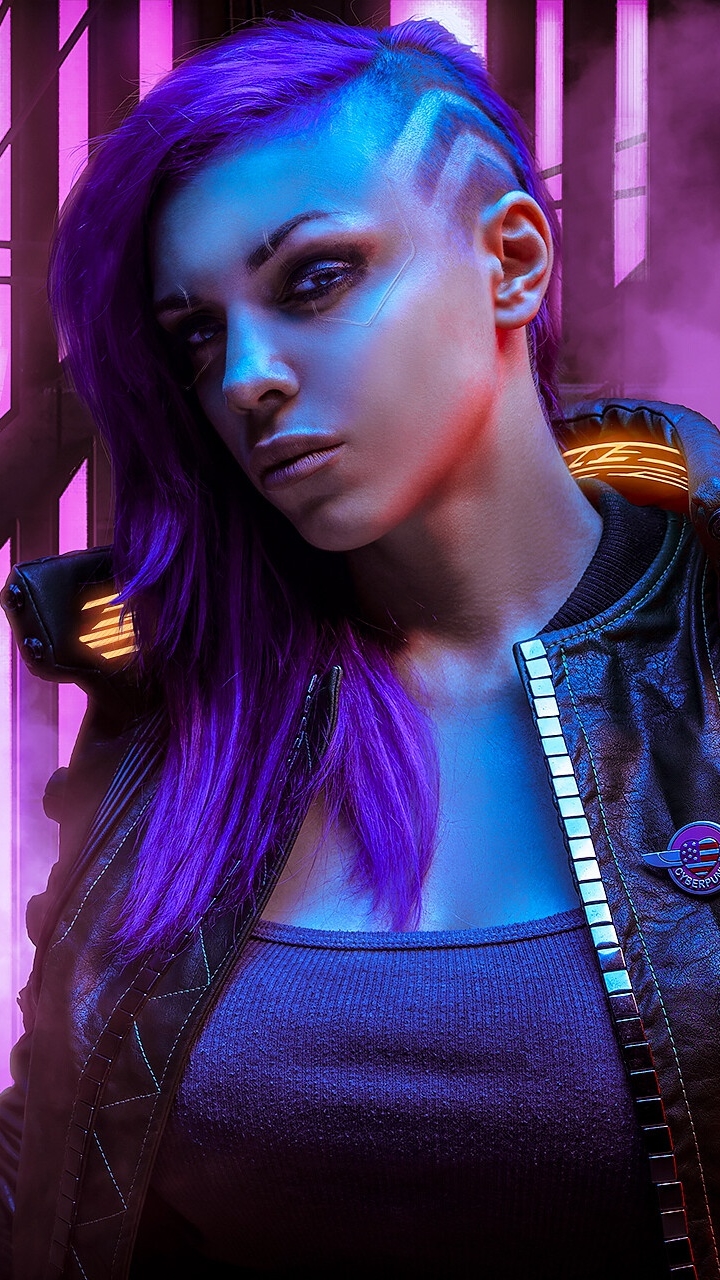 Descarga gratuita de fondo de pantalla para móvil de Videojuego, Cabello Purpura, Ciberpunk 2077.