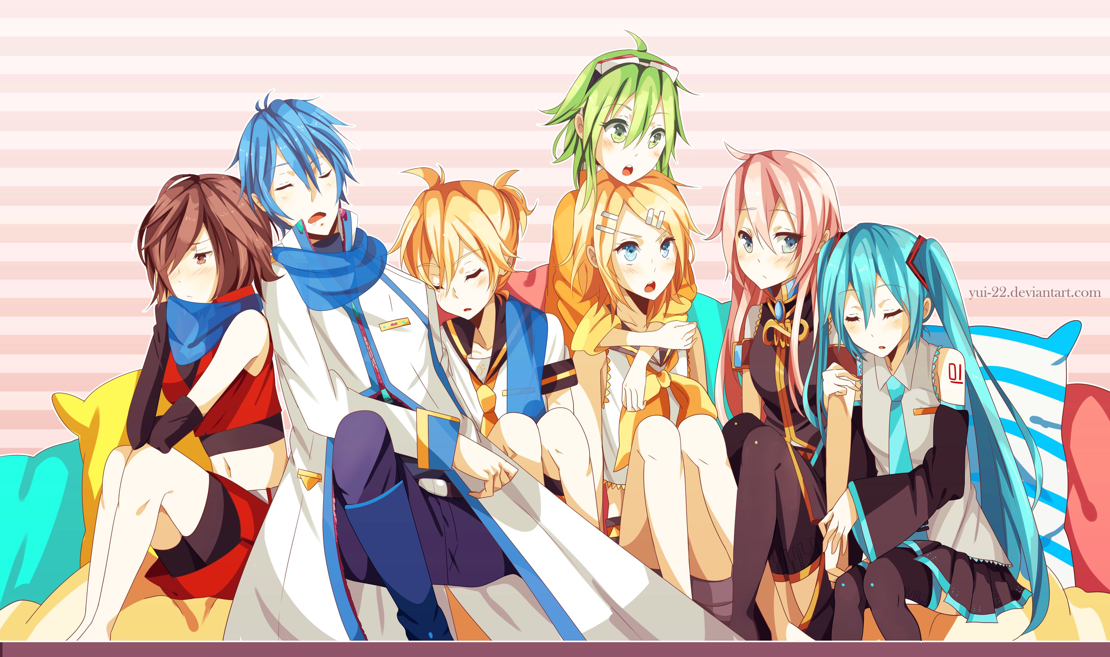 Laden Sie das Vocaloid, Hatsune Miku, Animes, Lukas Megurin, Rin Kagamine, Gumi (Vocaloid), Kaito (Vocaloid), Len Kagamine, Meiko (Vocaloid)-Bild kostenlos auf Ihren PC-Desktop herunter