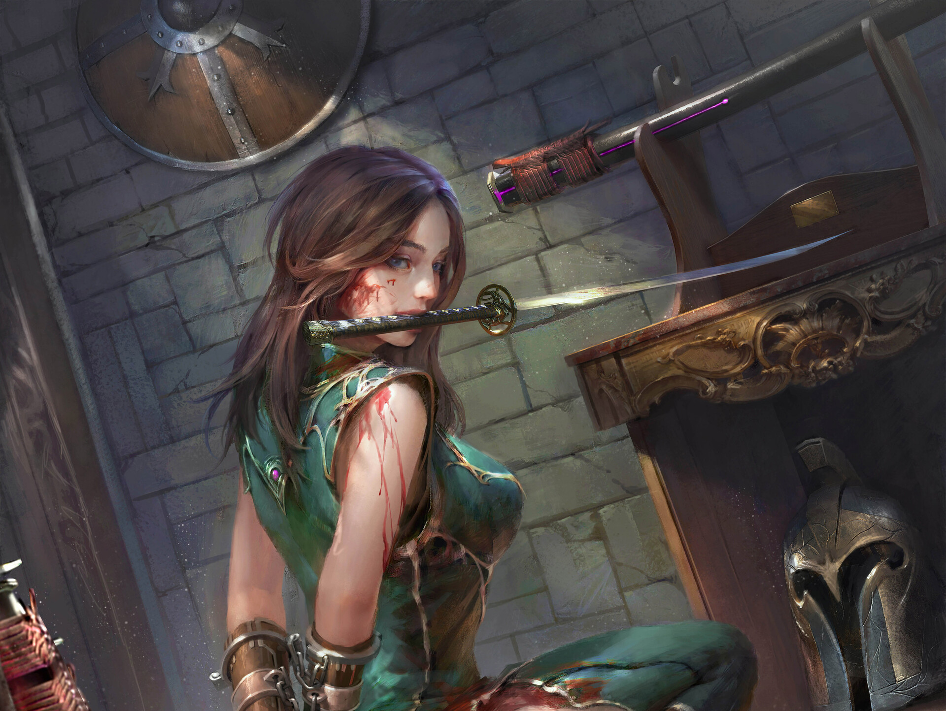 Download mobile wallpaper Blood, Katana, Video Game, Brown Hair, Woman Warrior, Legend Of The Cryptids for free.