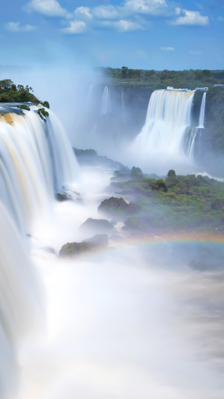Download mobile wallpaper Nature, Waterfalls, Rainbow, Waterfall, Earth, Argentina, Iguazu Falls for free.