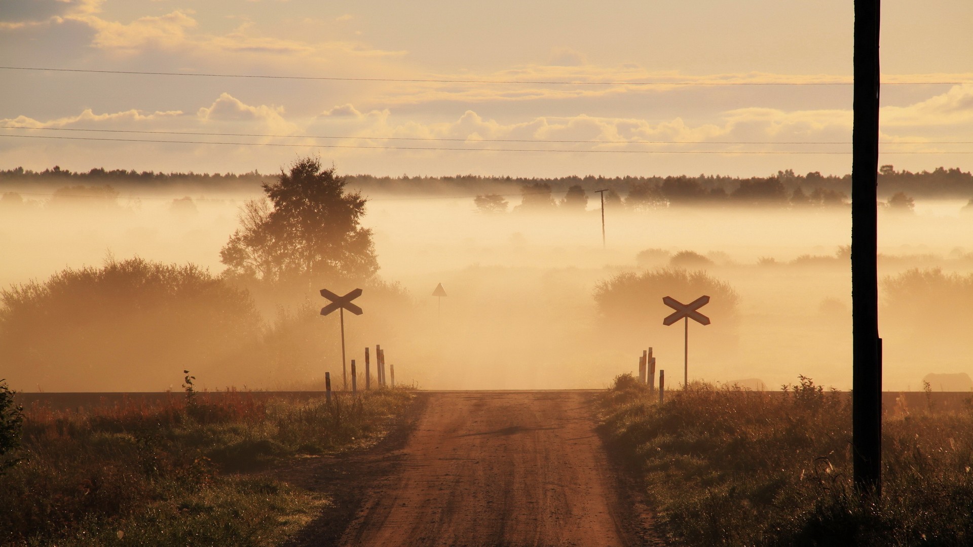 Free download wallpaper Landscape, Road, Fog, Earth, Field, Cloud on your PC desktop