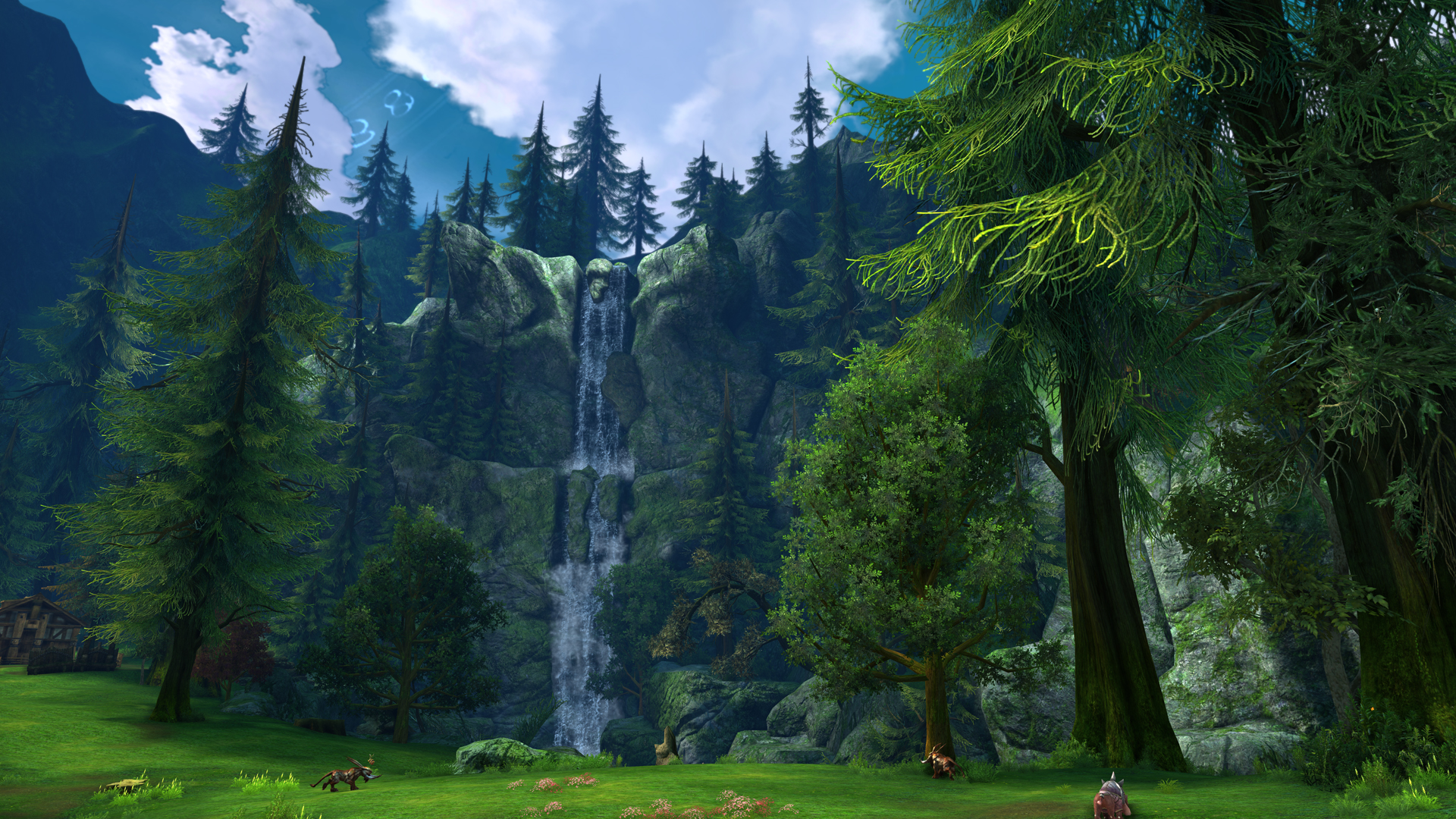 Free download wallpaper Landscape, Fantasy, Mountain, Waterfall, Tree on your PC desktop